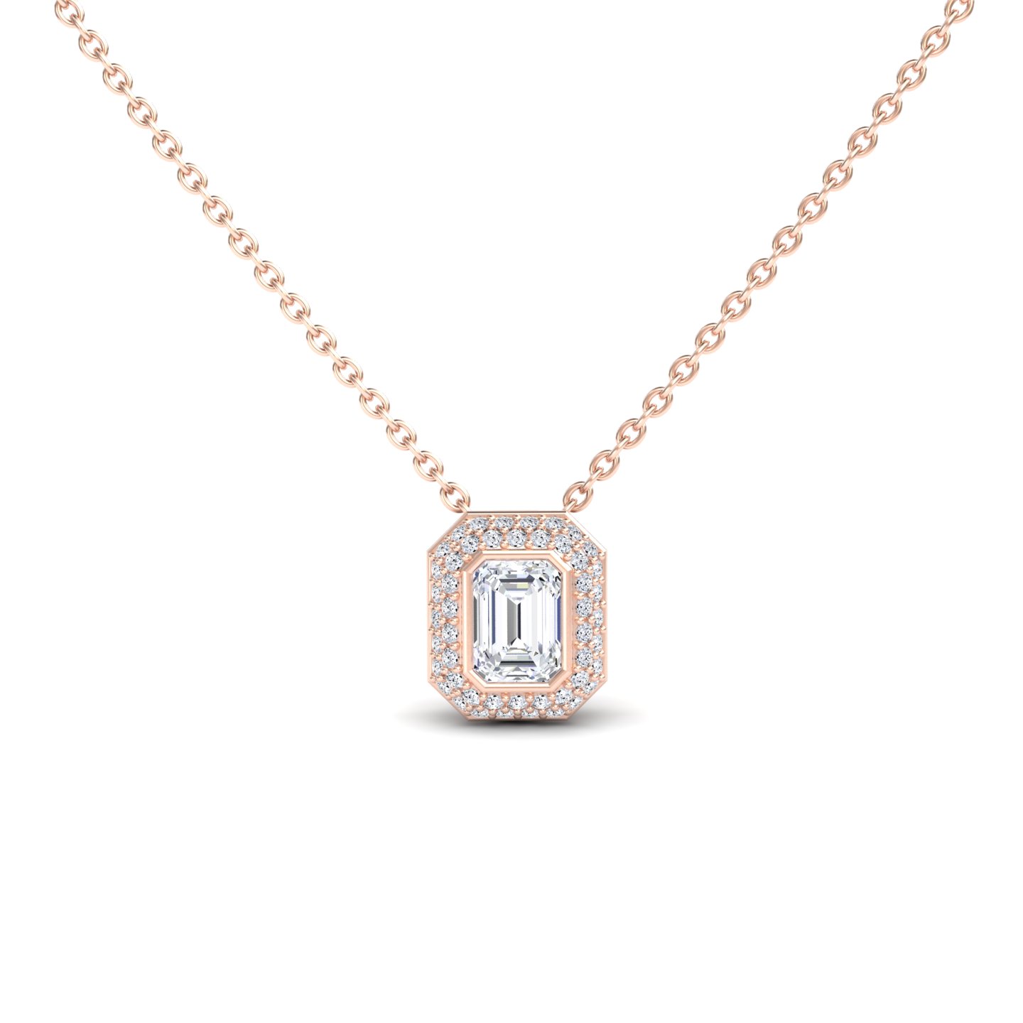 White Diamond Bezel-Set Halo Necklace - Leslie