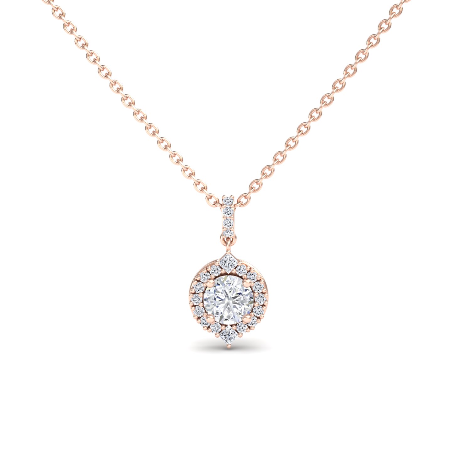 White Diamond Pave Bail Halo Drop Necklace - Shelby