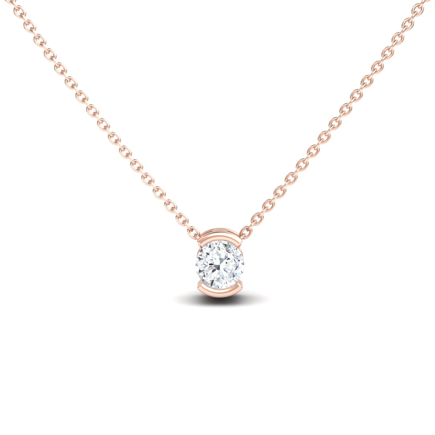 White Diamond Half Bezel Solitaire Necklace - Jillian