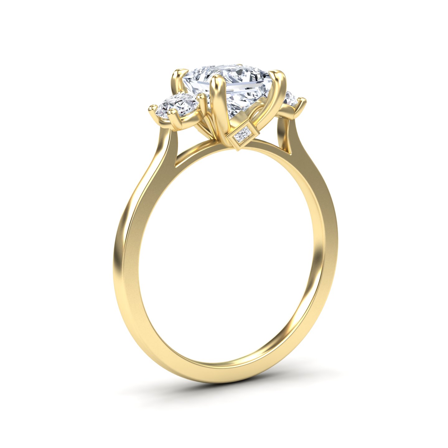 White Diamond Three Stone Hidden Accent Engagement Ring - Alexis