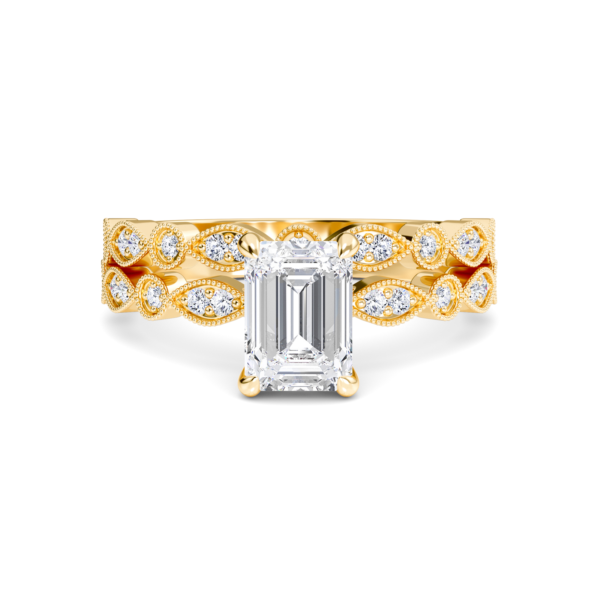 White Diamond Twisted Milgrain Accented Bridal Engagement Ring - Willa