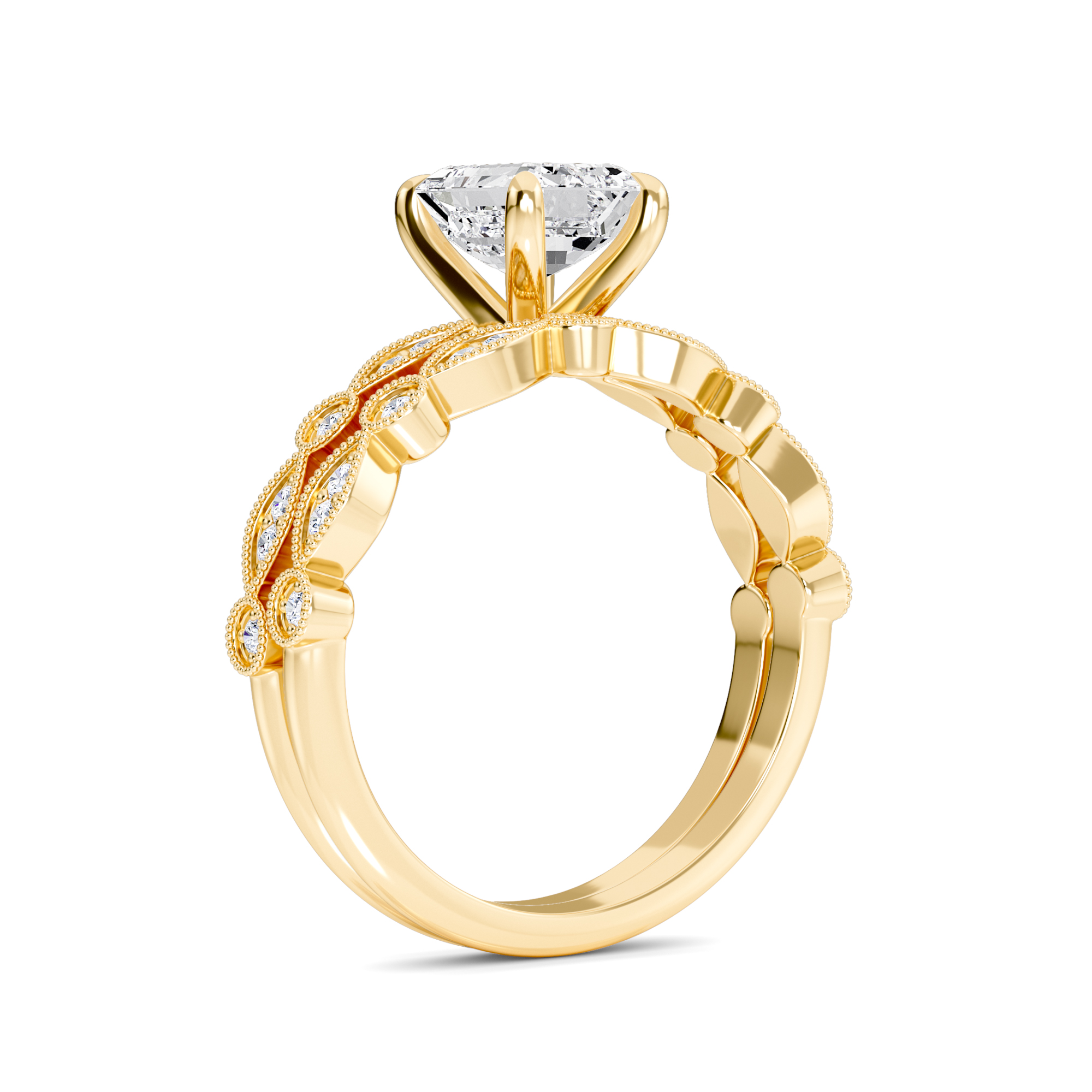 White Diamond Twisted Milgrain Accented Bridal Engagement Ring - Willa