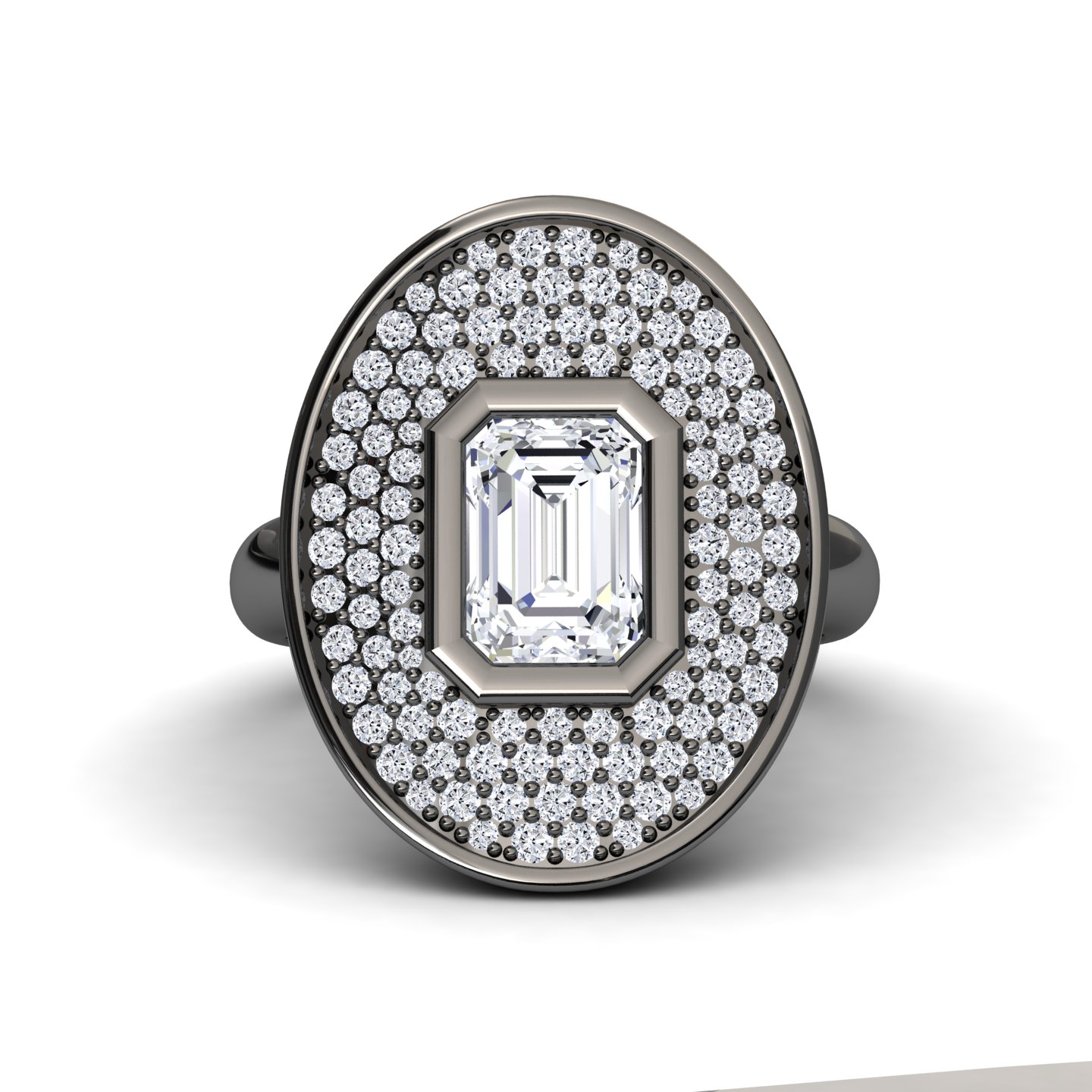 White Diamond Oval Bezel Pave Cocktail Engagement Ring - Leah