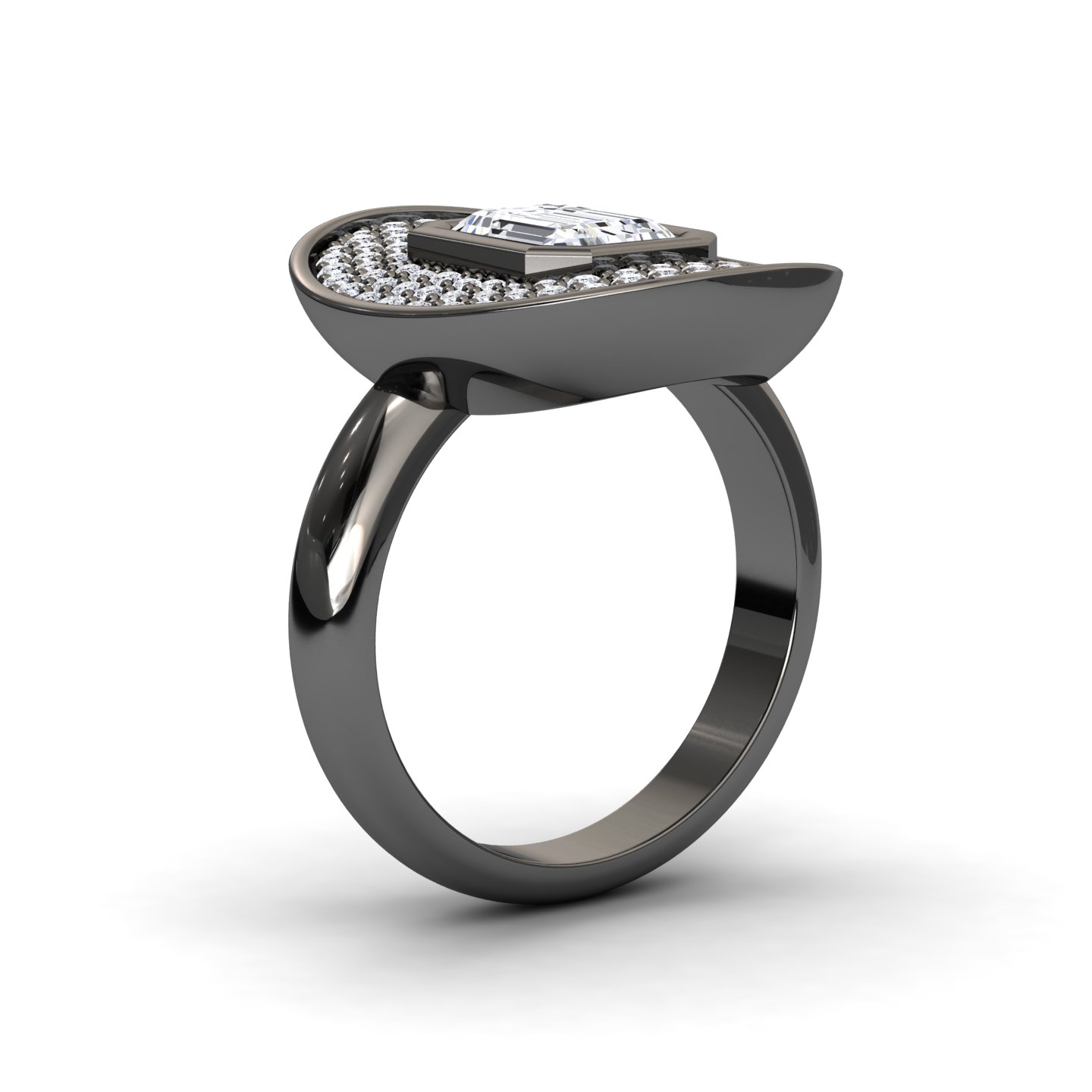 White Diamond Oval Bezel Pave Cocktail Engagement Ring - Leah