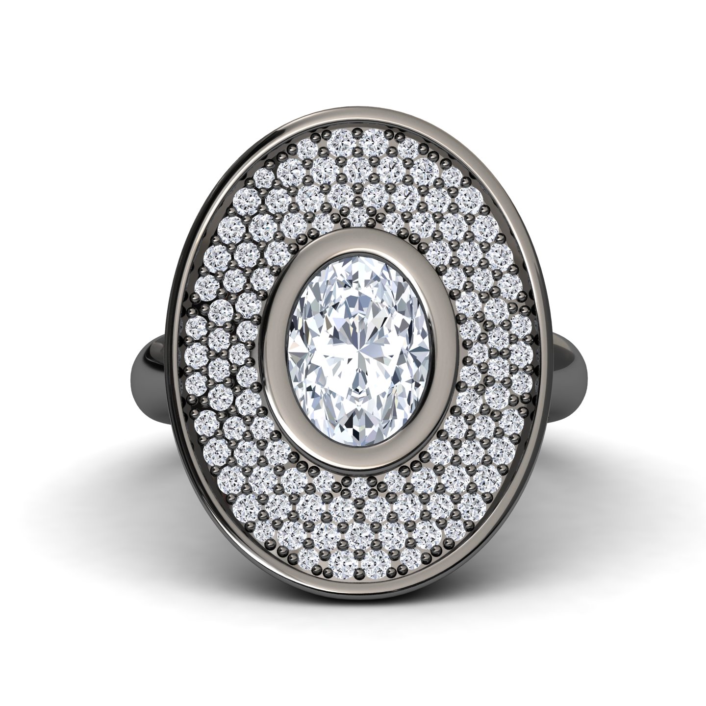 White Diamond Oval Bezel Pave Cocktail Engagement Ring - Leah