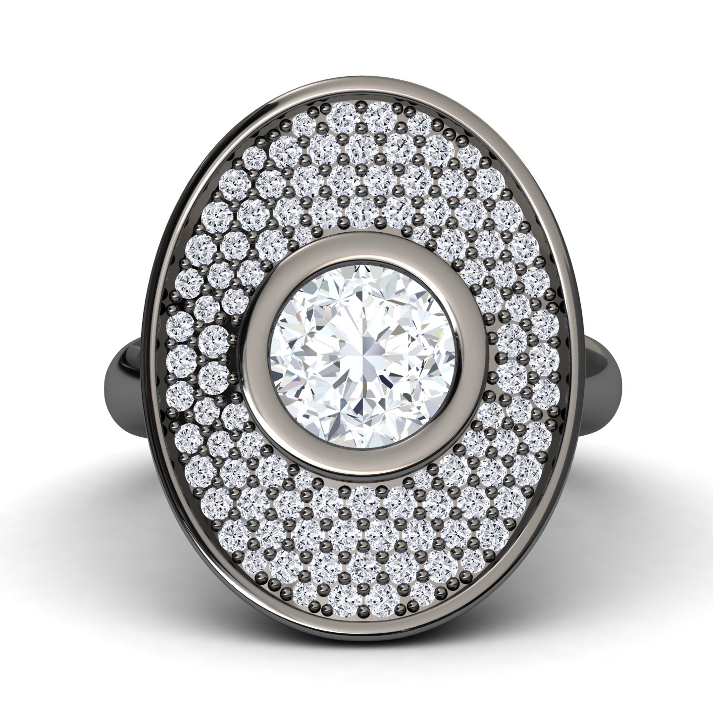 White Diamond Oval Bezel Pave Cocktail Engagement Ring - Leah