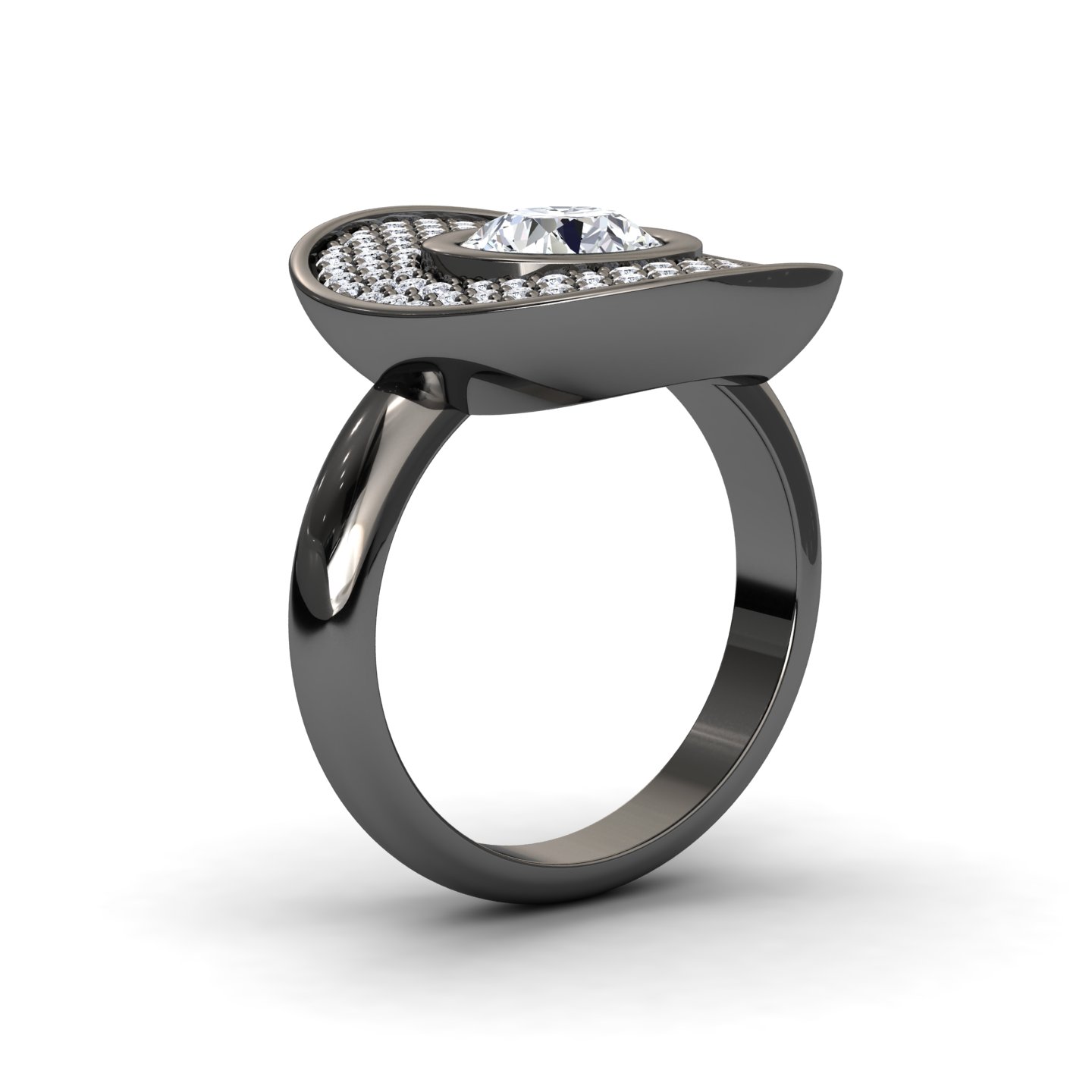 White Diamond Oval Bezel Pave Cocktail Engagement Ring - Leah