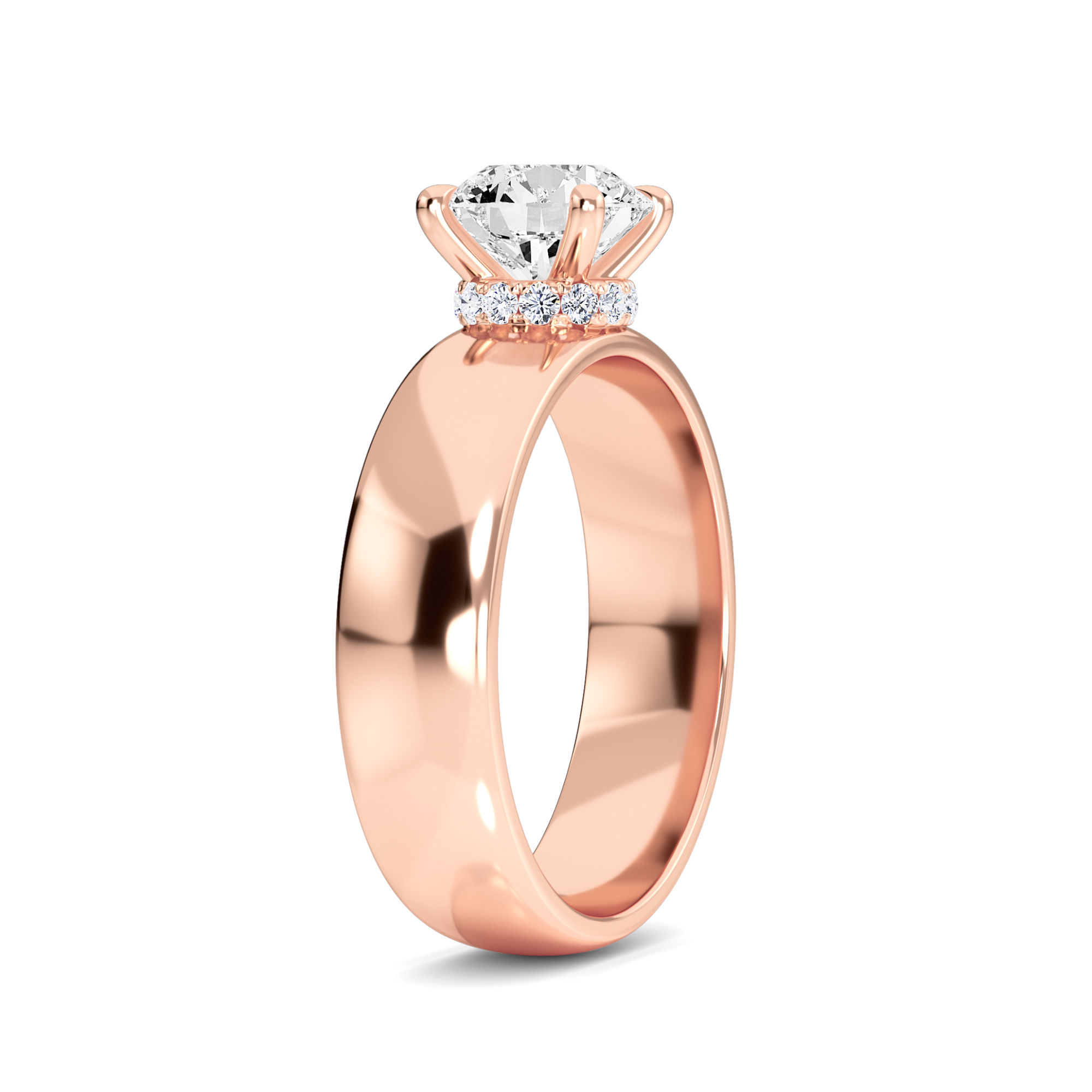 White Diamond Hidden Halo Solitaire Engagement Ring - Aubrey