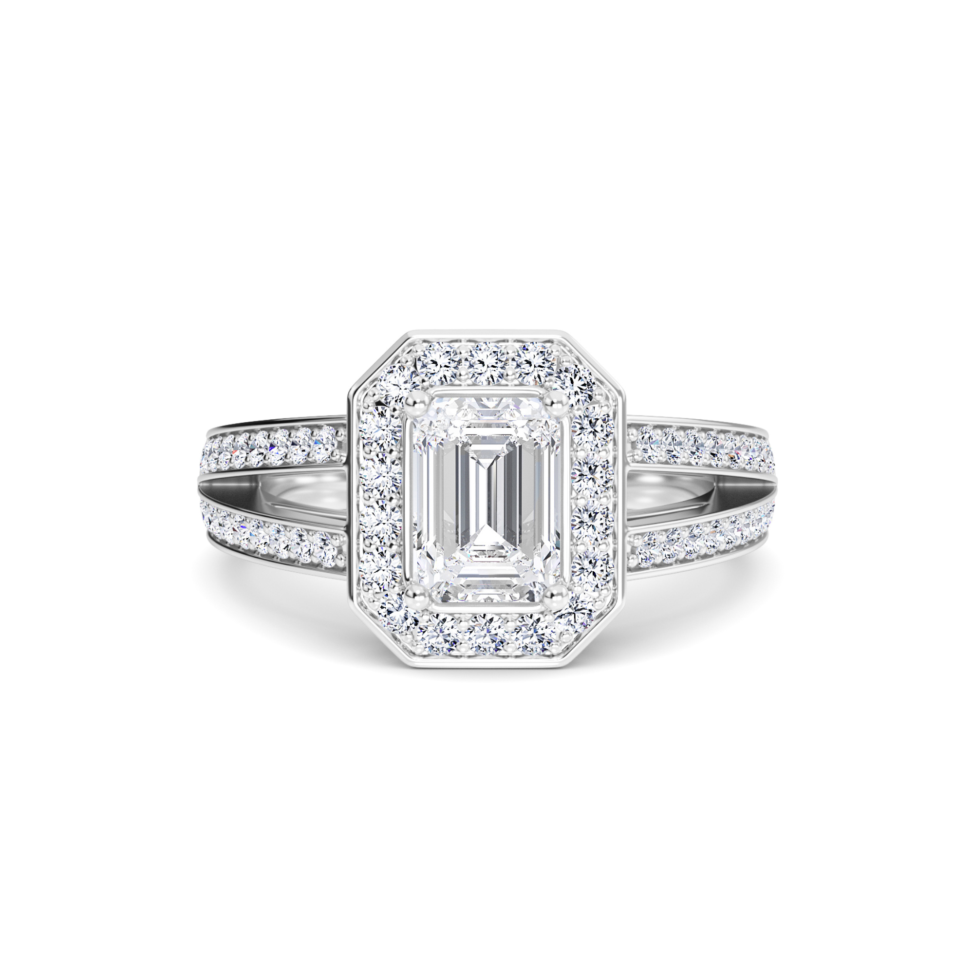 White Diamond Halo Split Shank Engagement Ring - Zoey