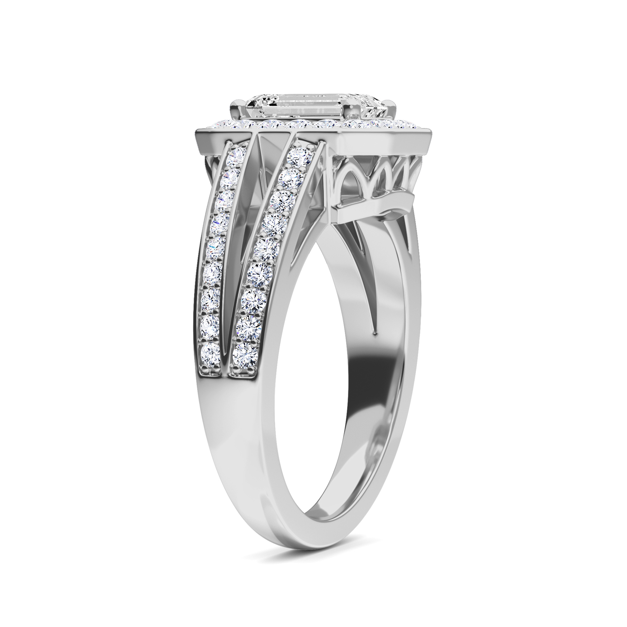 White Diamond Halo Split Shank Engagement Ring - Zoey