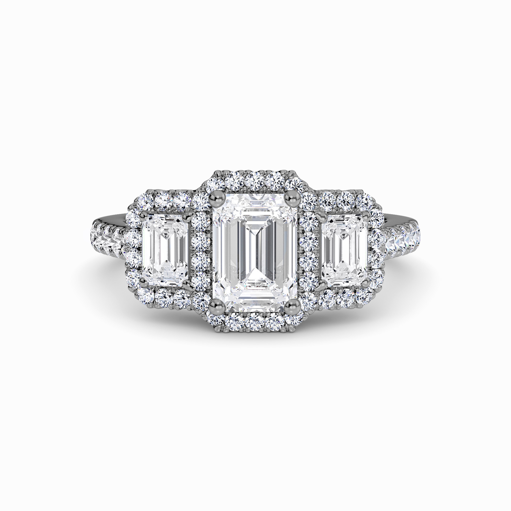 White Diamond Three-Stone Halo Pave-Set Accented Engagement Ring - Madison