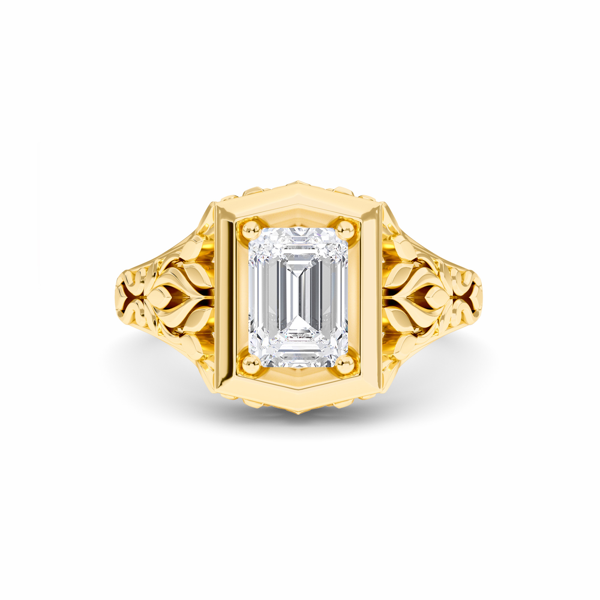 White Diamond Vintage-Inspired Hexagonal Bezel Engagement Ring - Isabelle