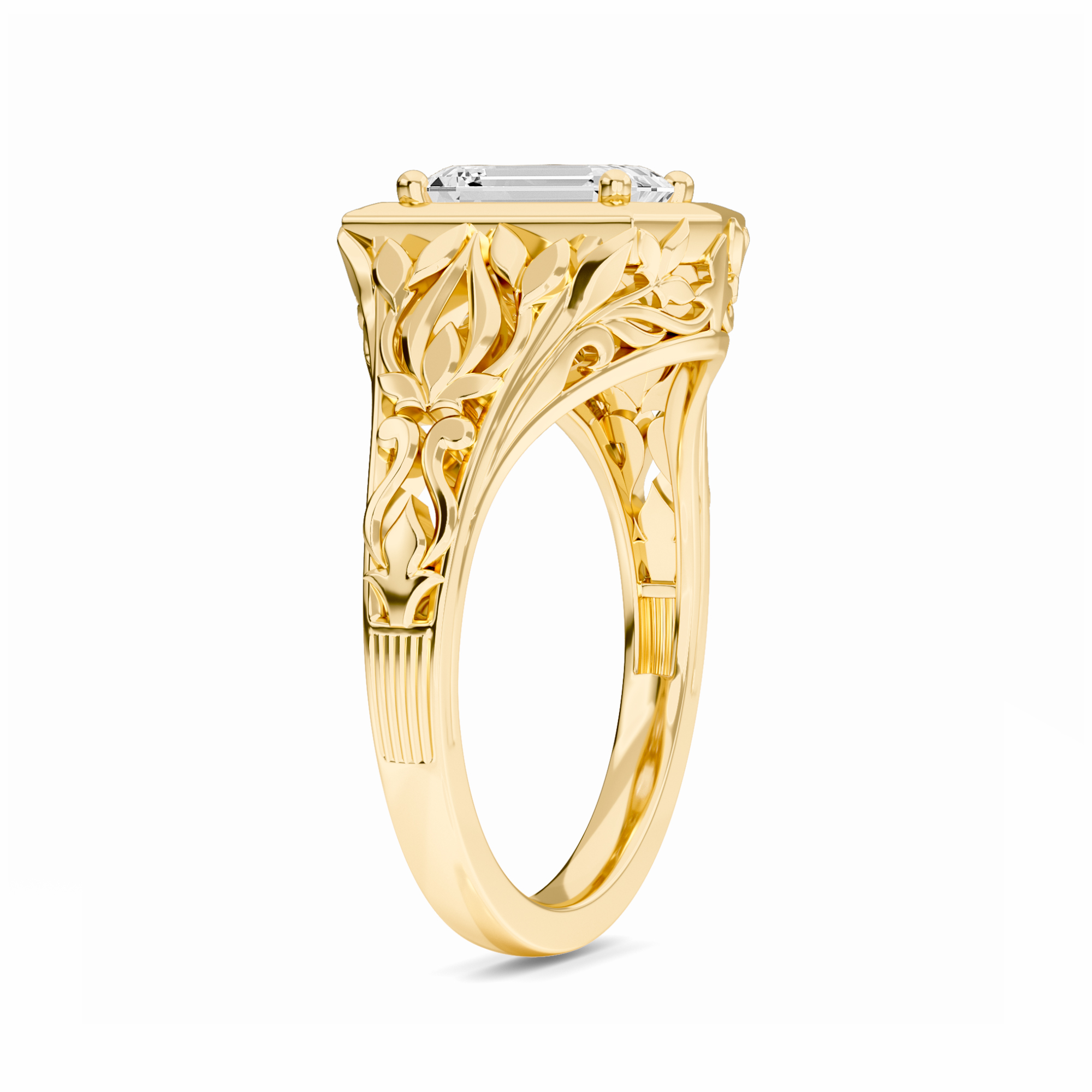 White Diamond Vintage-Inspired Hexagonal Bezel Engagement Ring - Isabelle