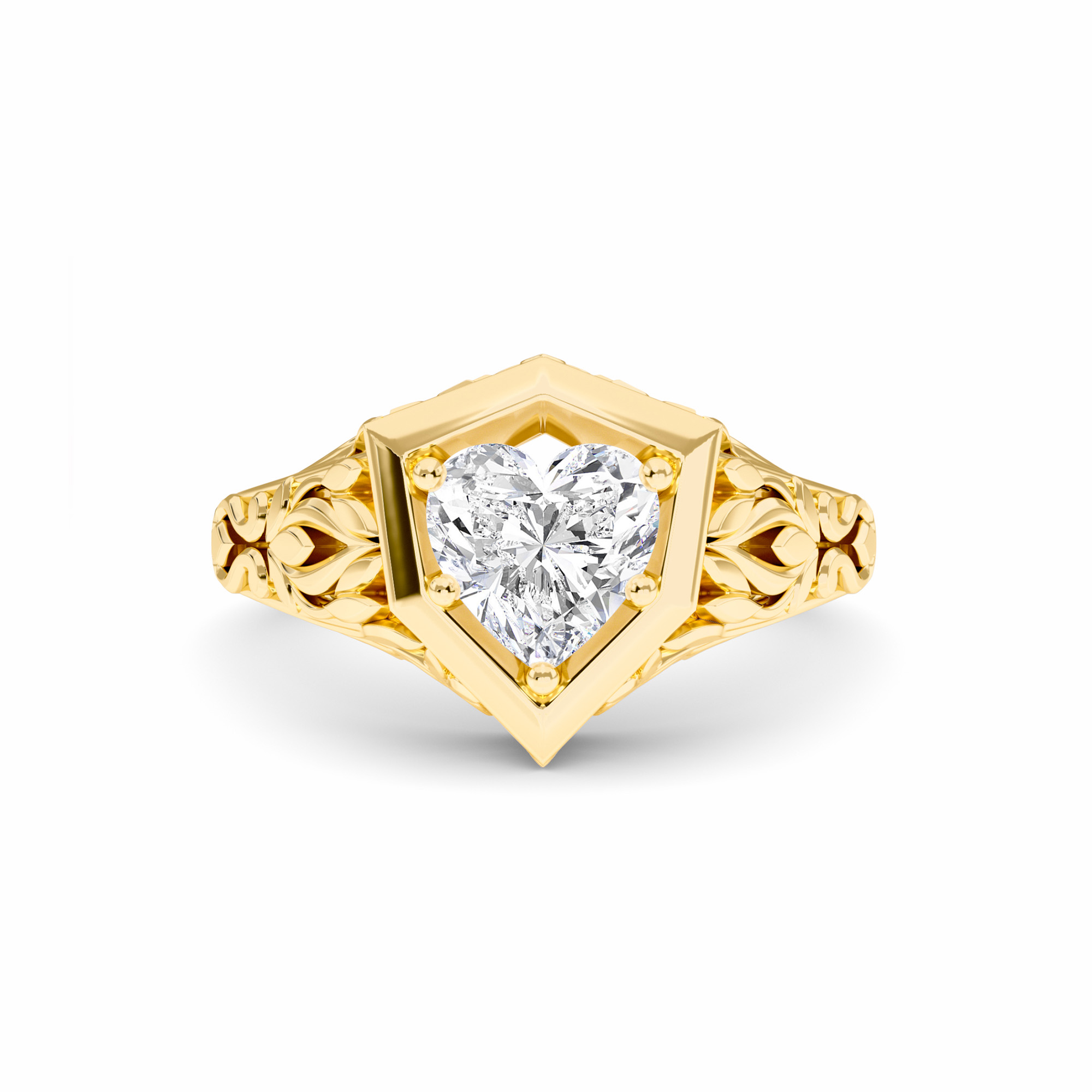 White Diamond Vintage-Inspired Hexagonal Bezel Engagement Ring - Isabelle