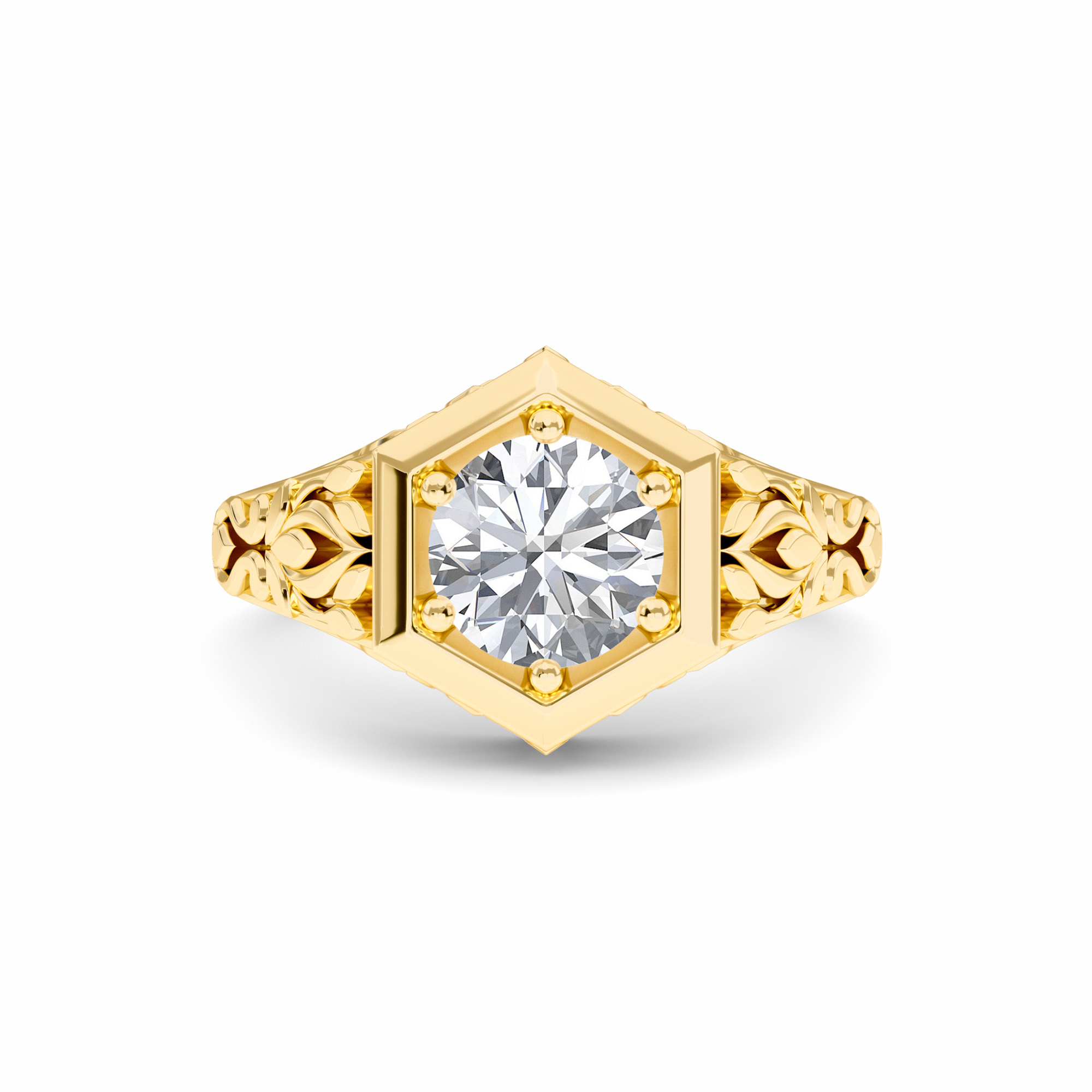White Diamond Vintage-Inspired Hexagonal Bezel Engagement Ring - Isabelle