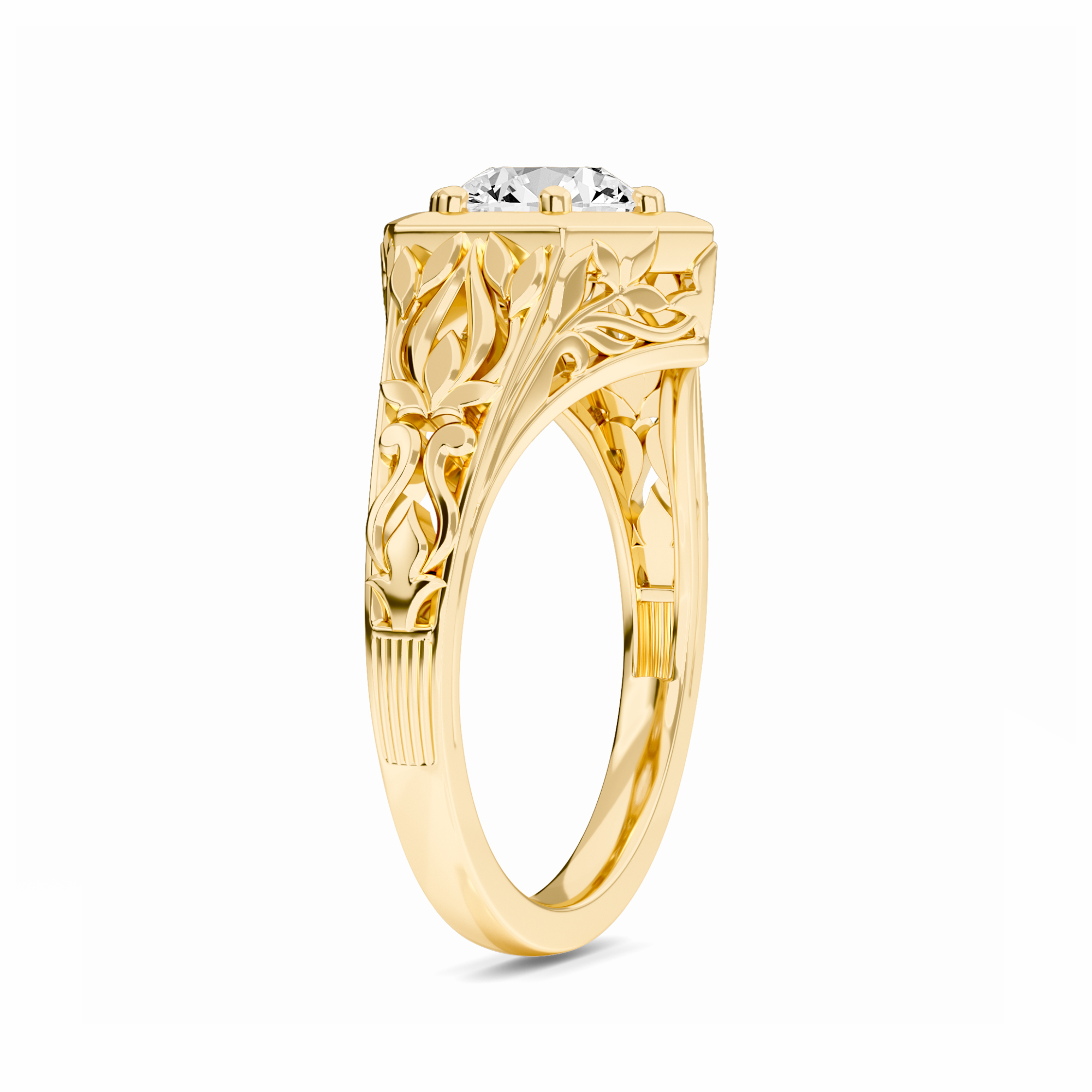 White Diamond Vintage-Inspired Hexagonal Bezel Engagement Ring - Isabelle