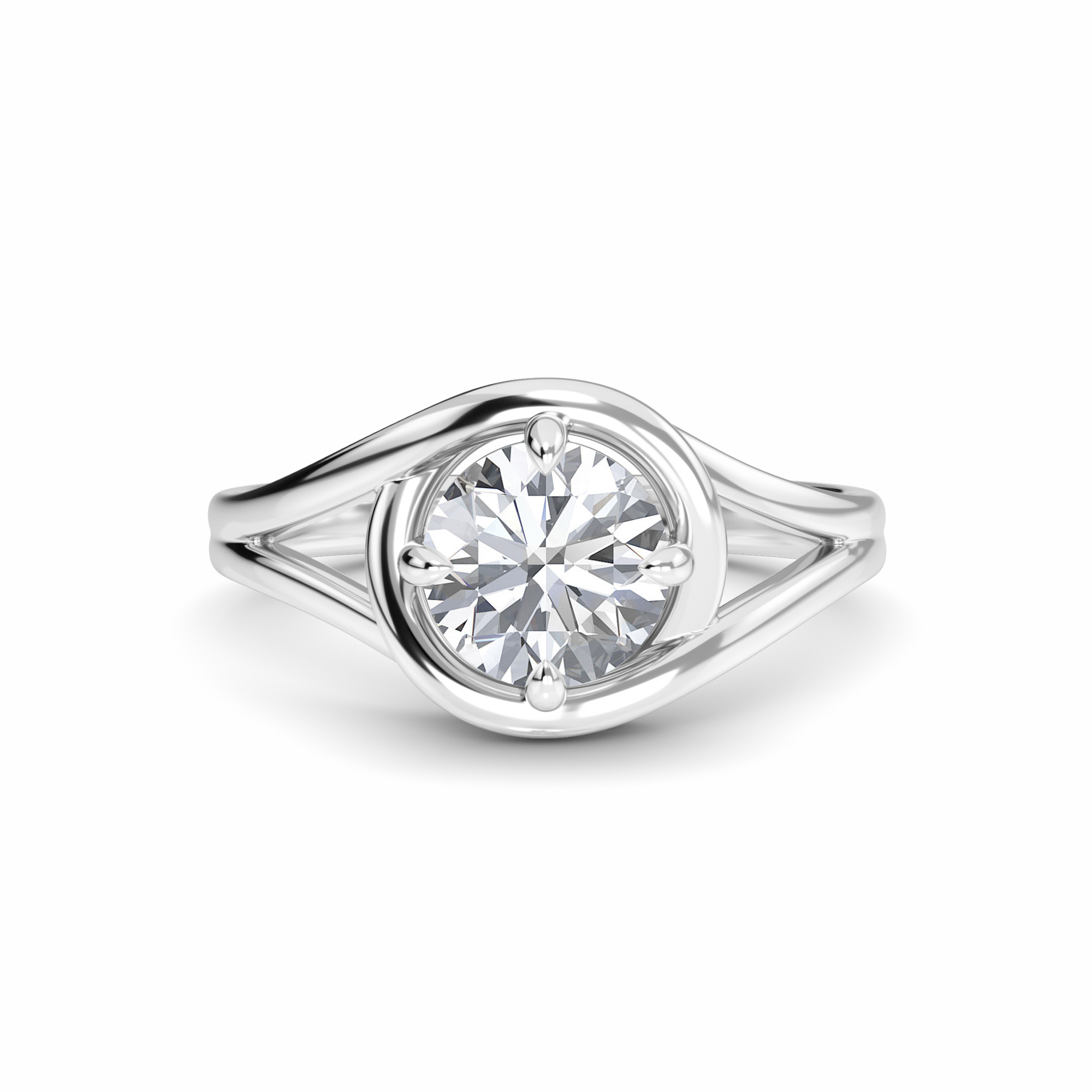 White Diamond Solitaire Split Shank Engagement Ring - Arianna