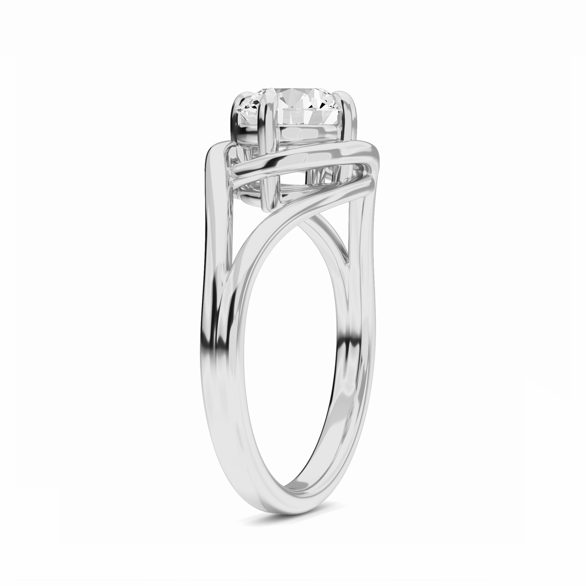 White Diamond Solitaire Split Shank Engagement Ring - Arianna