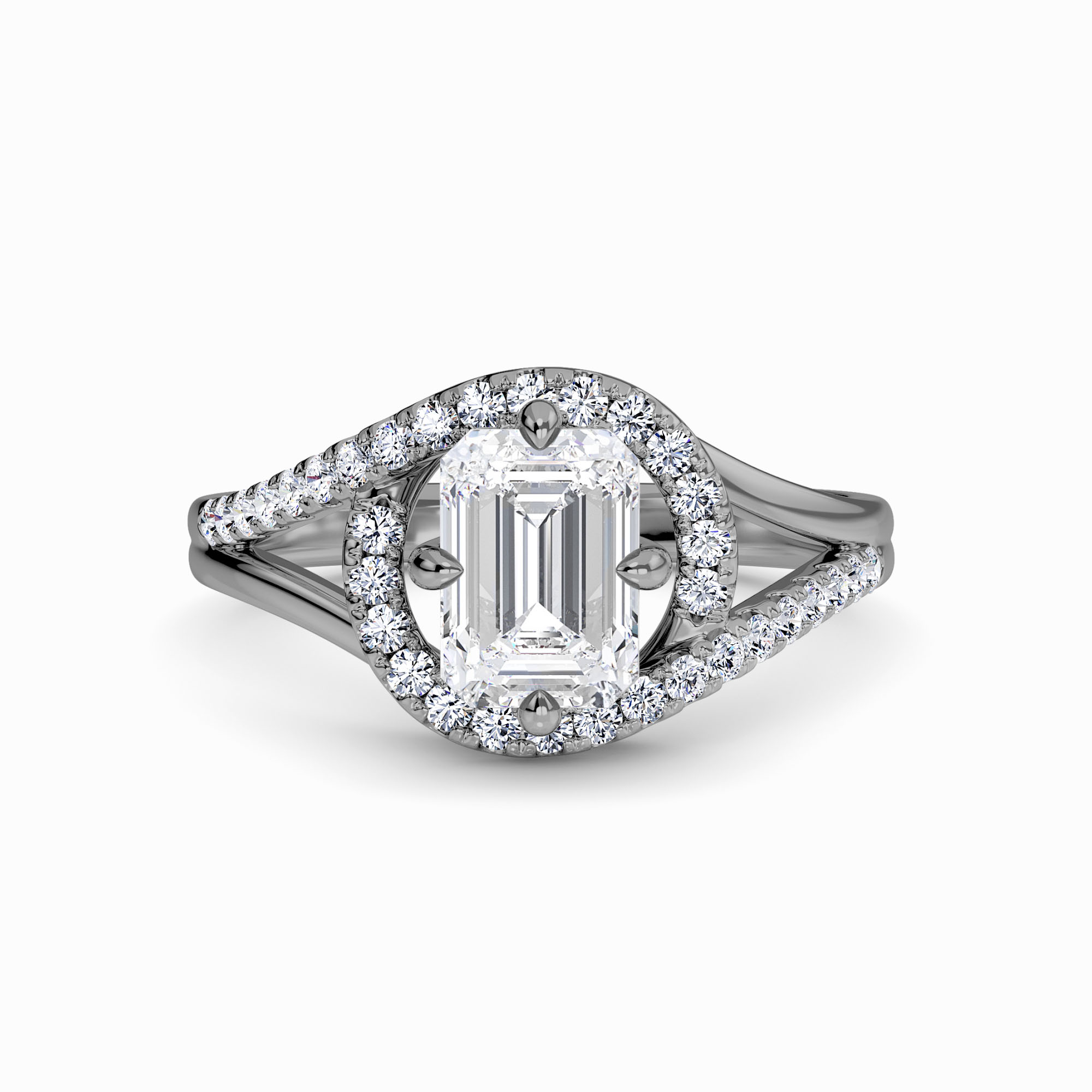 White Diamond Split Shanke Twisting Halo Pave-Set Accented Engagement Ring - Lucy