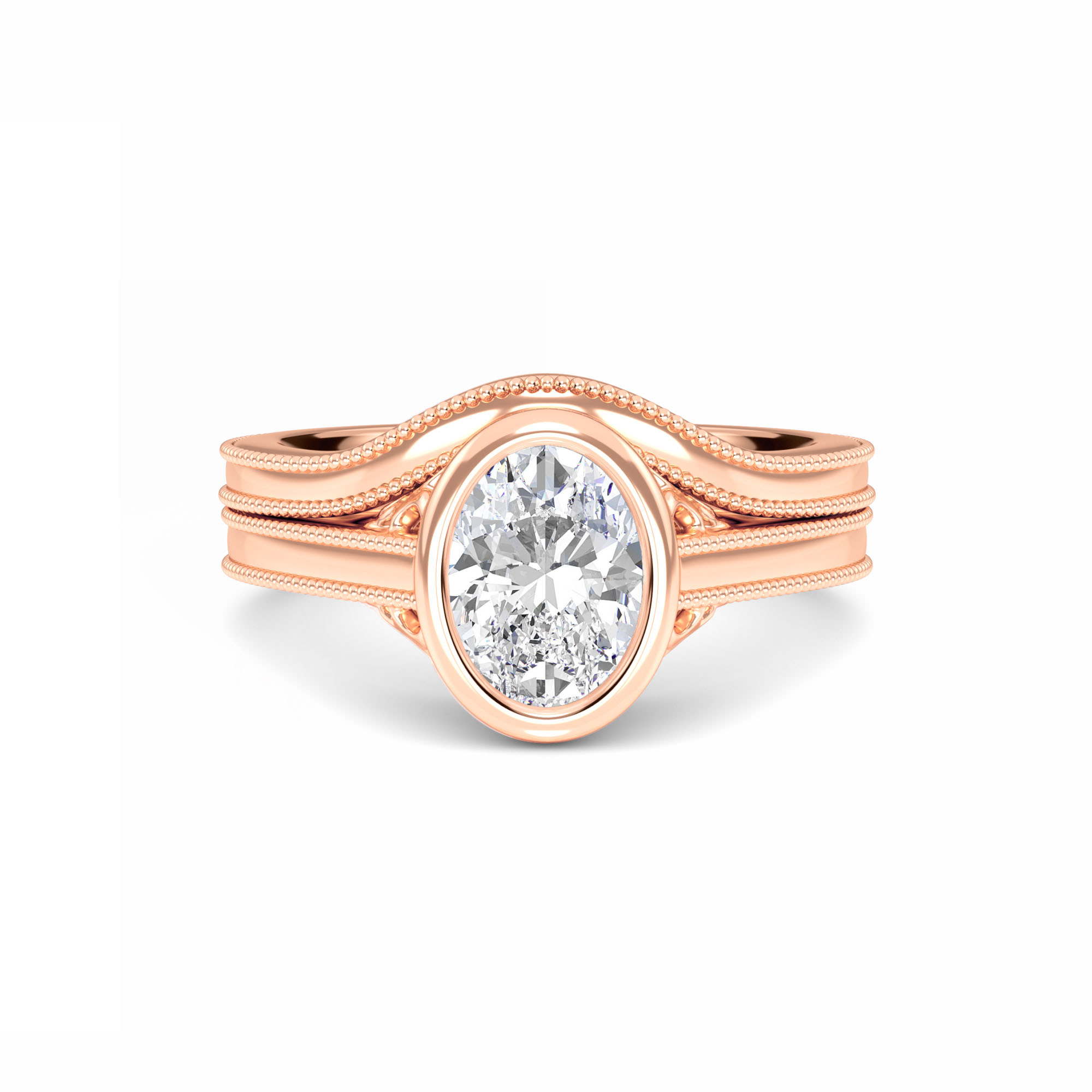 White Diamond Bezel Bridal Set Solitaire Engagement Ring - Lijia