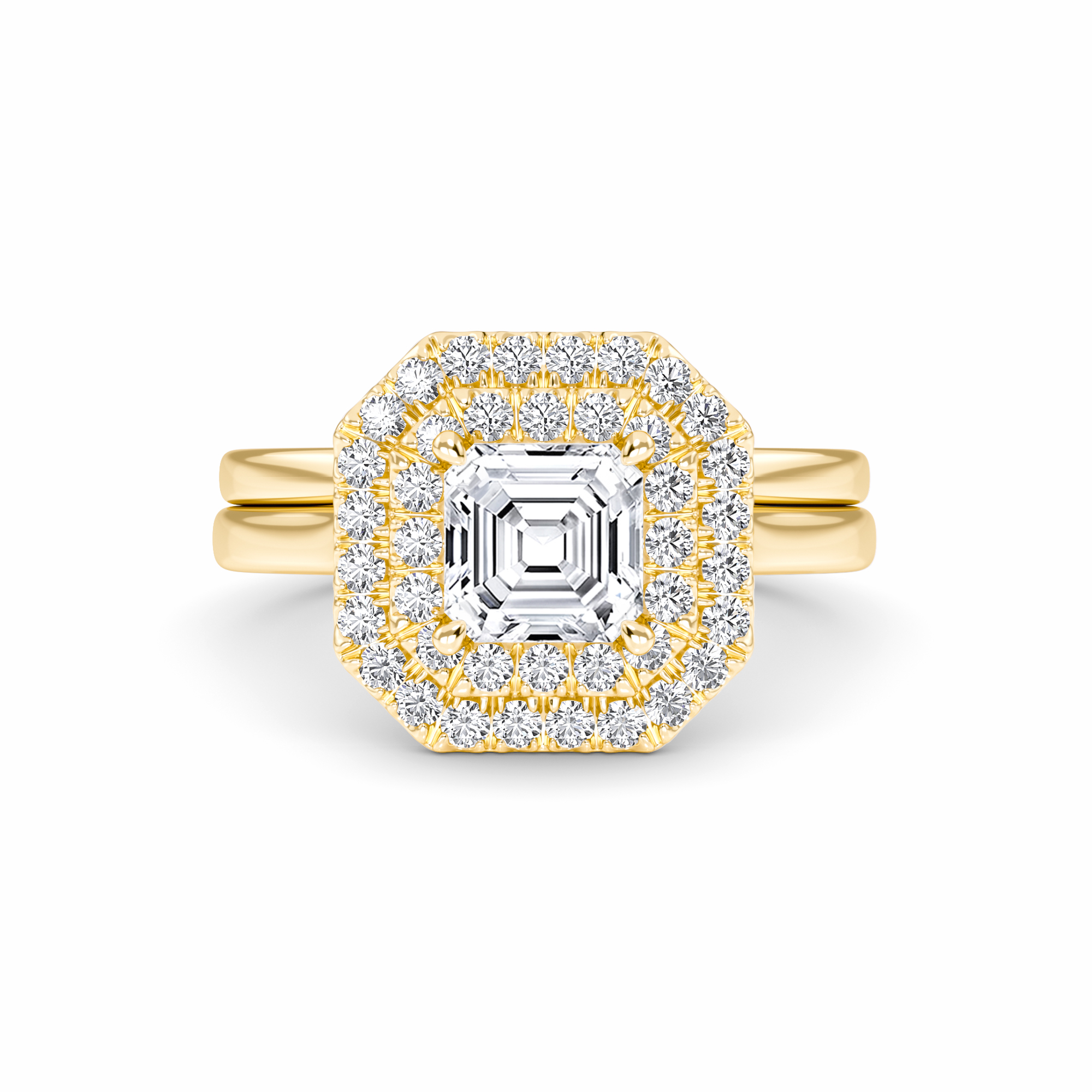 White Diamond Double Halo Bridal Set Engagement Ring - Wendy
