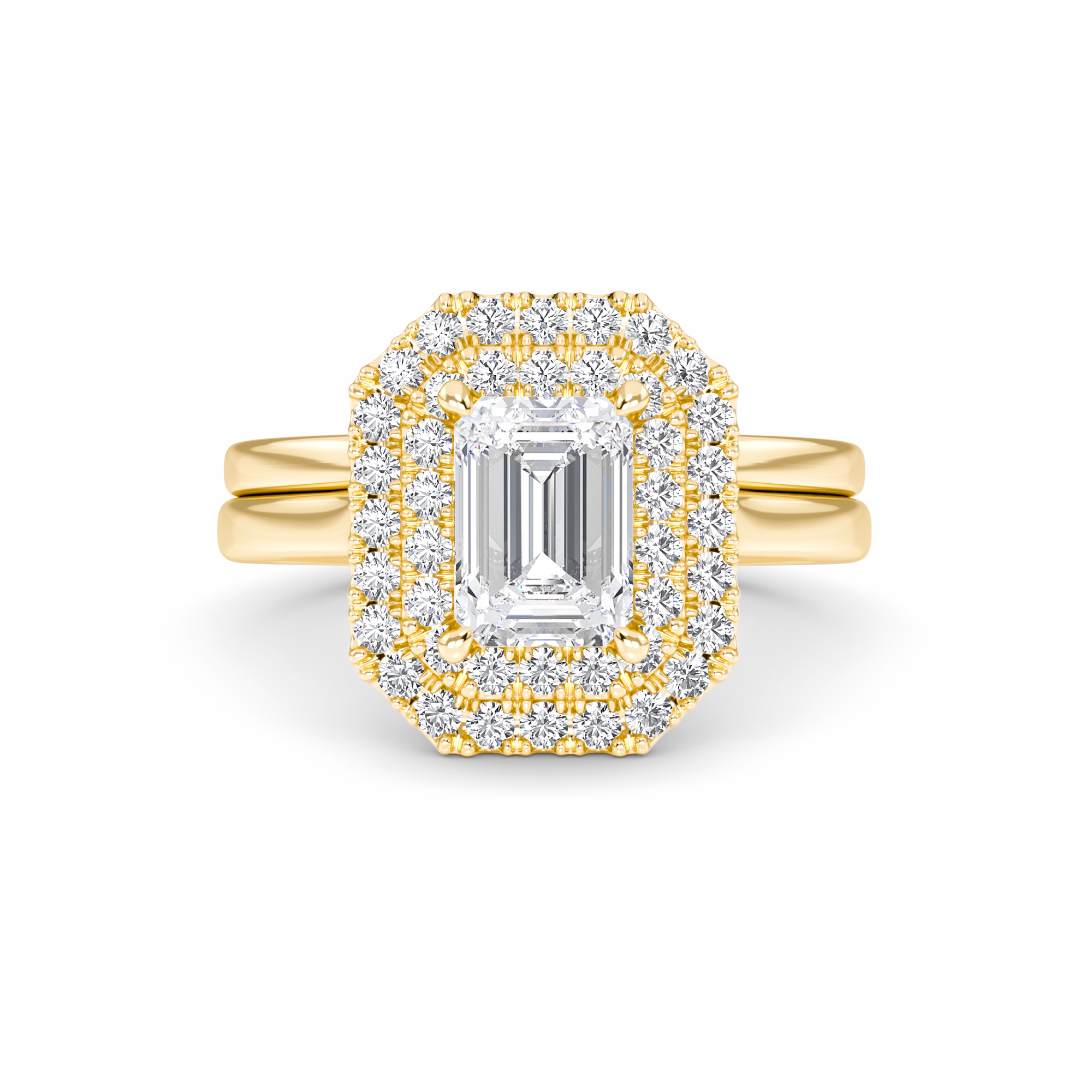 White Diamond Double Halo Bridal Set Engagement Ring - Wendy