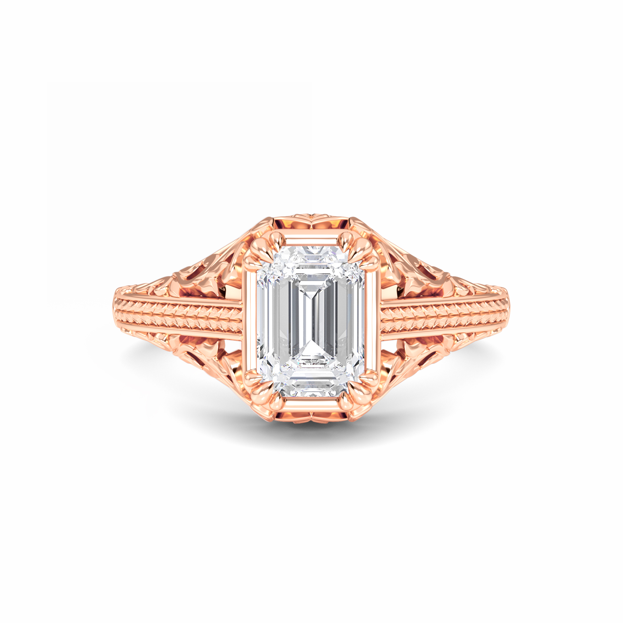 White Diamond Ornate Vintage-Inspired Engagement Ring - Allison