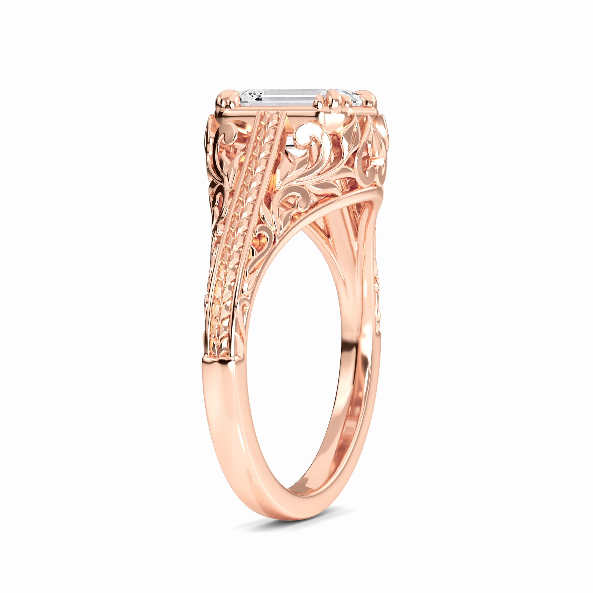 White Diamond Ornate Vintage-Inspired Engagement Ring - Allison