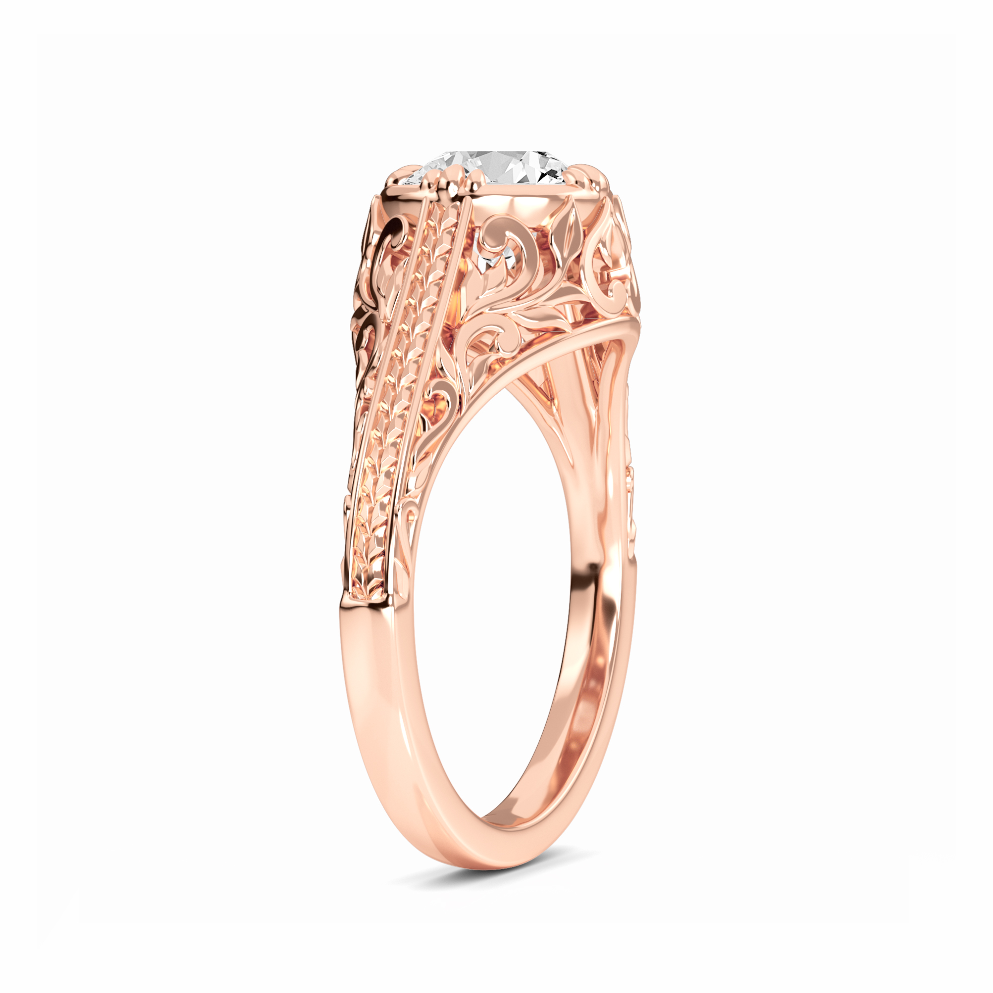 White Diamond Ornate Vintage-Inspired Engagement Ring - Allison
