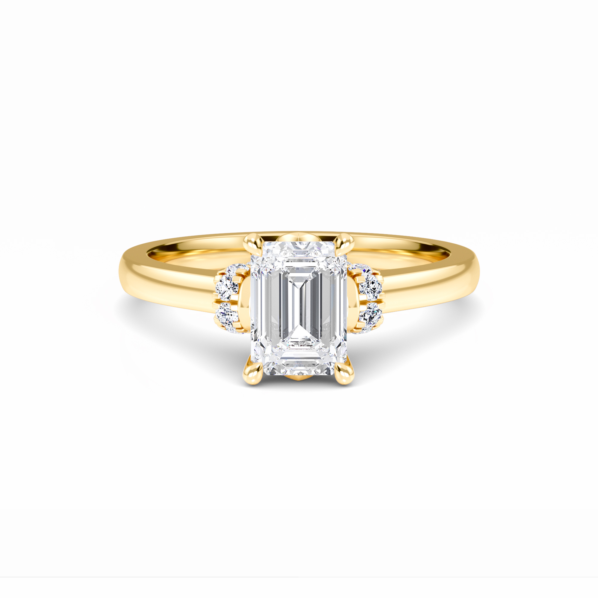 White Diamond Elegant Three-Stone Petite Accented Engagement Ring - Nicole