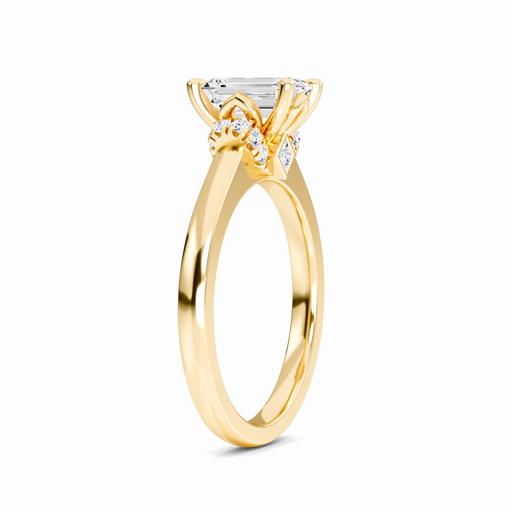 White Diamond Elegant Three-Stone Petite Accented Engagement Ring - Nicole