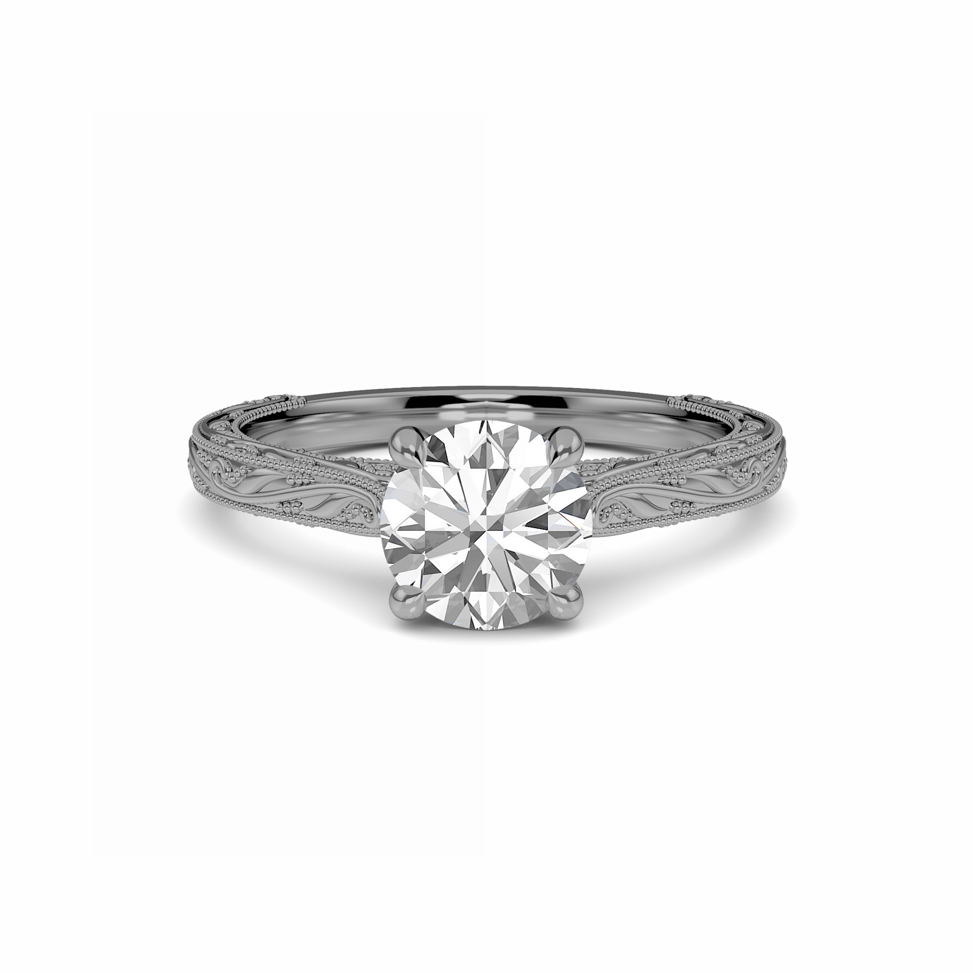 White Diamond Delicate Vine-Inspired Engagement Ring - Gianna