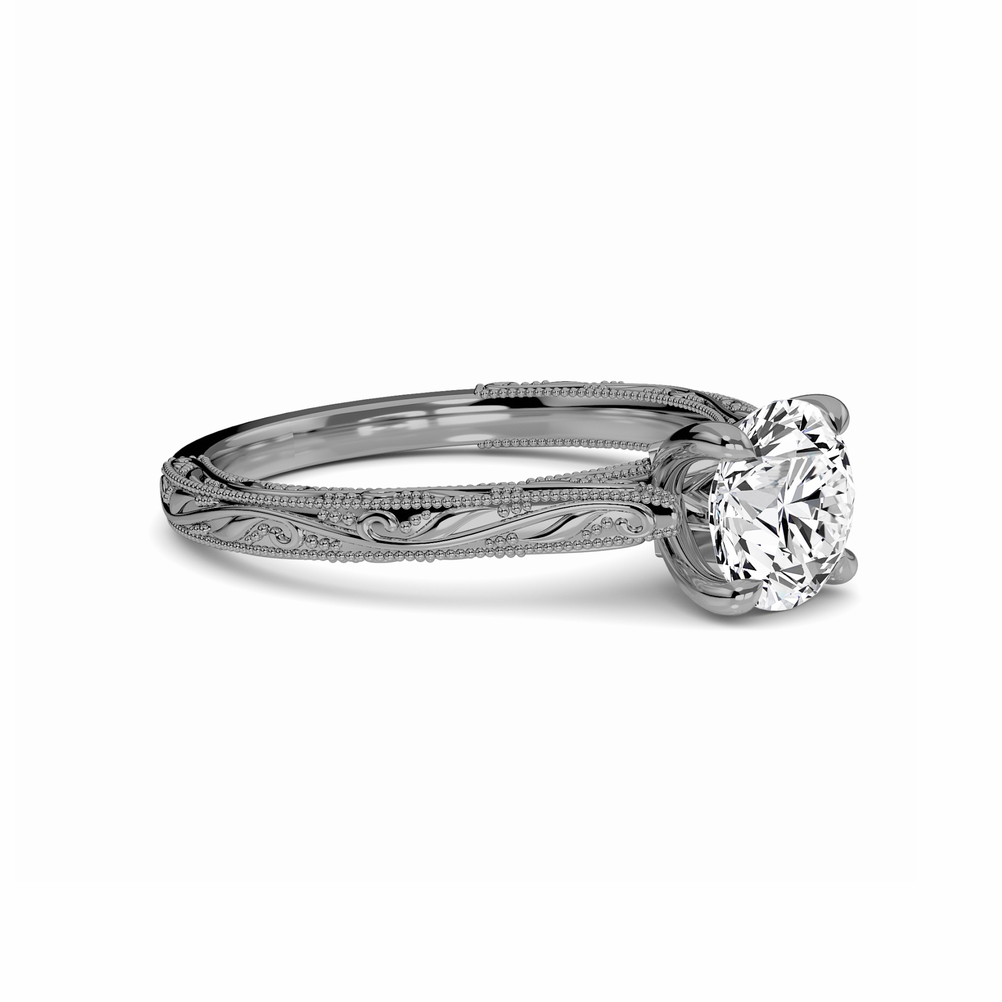 White Diamond Delicate Vine-Inspired Engagement Ring - Gianna