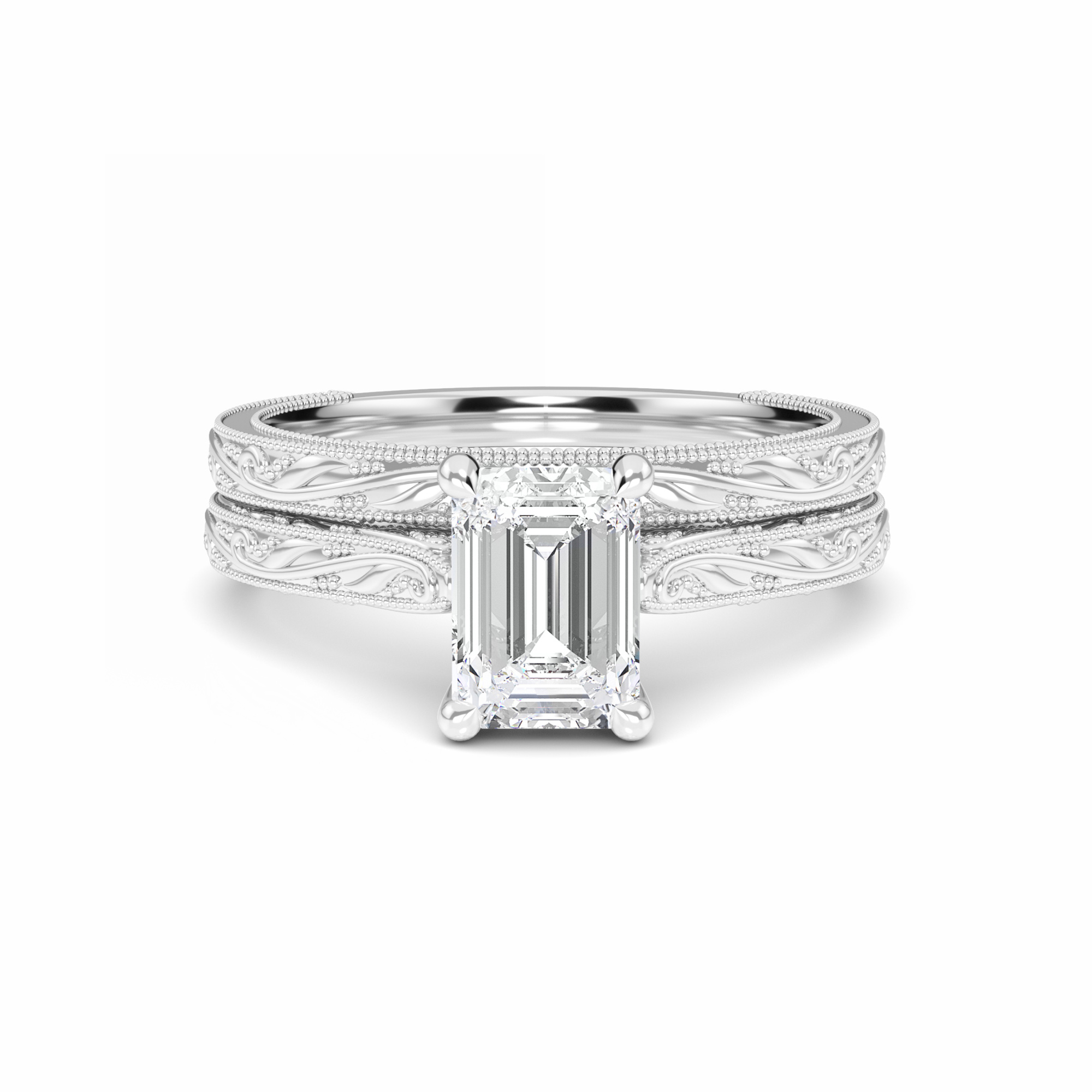 White Diamond Delicate Vine-Inspired Bridal Set Engagement Ring - Adelaide