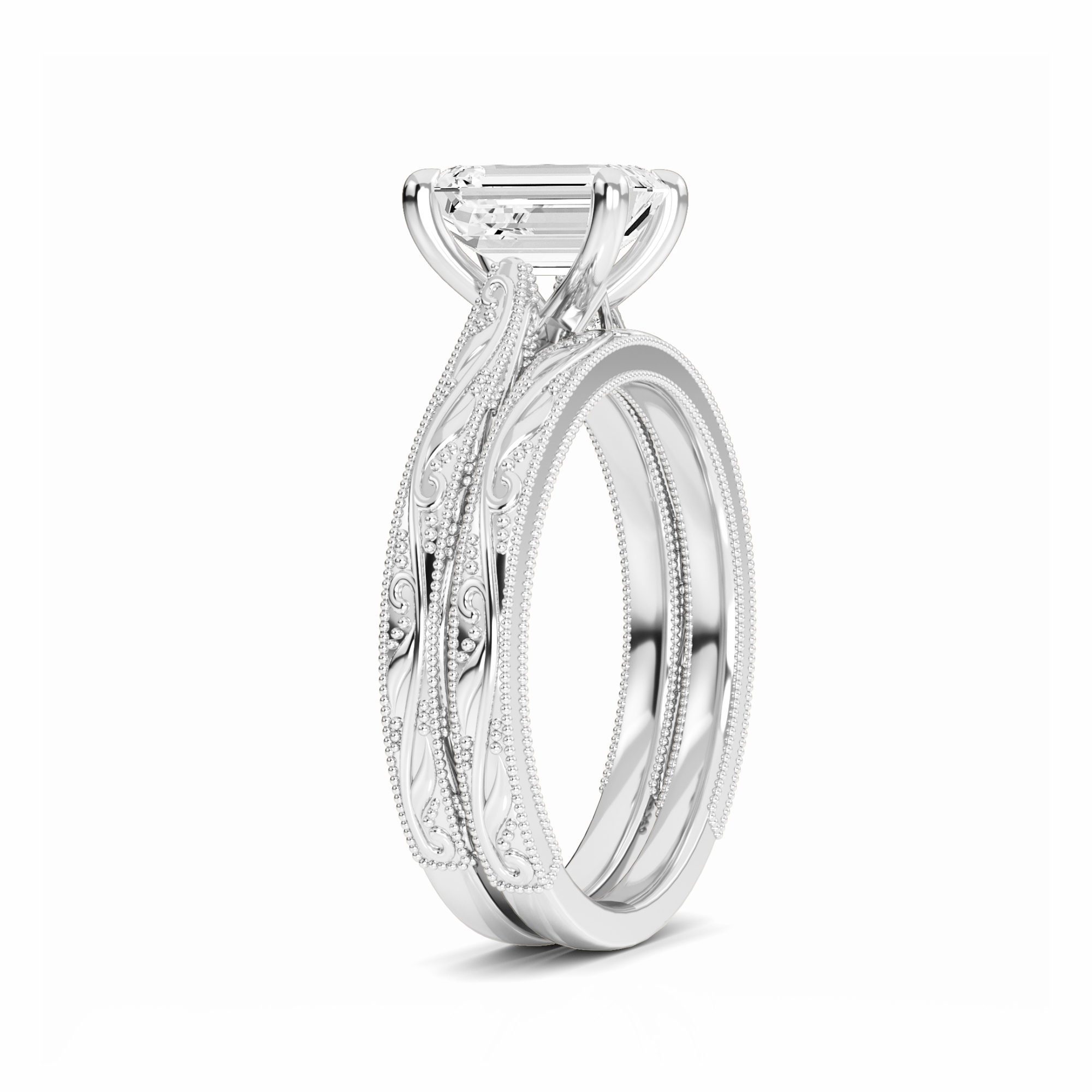 White Diamond Delicate Vine-Inspired Bridal Set Engagement Ring - Adelaide