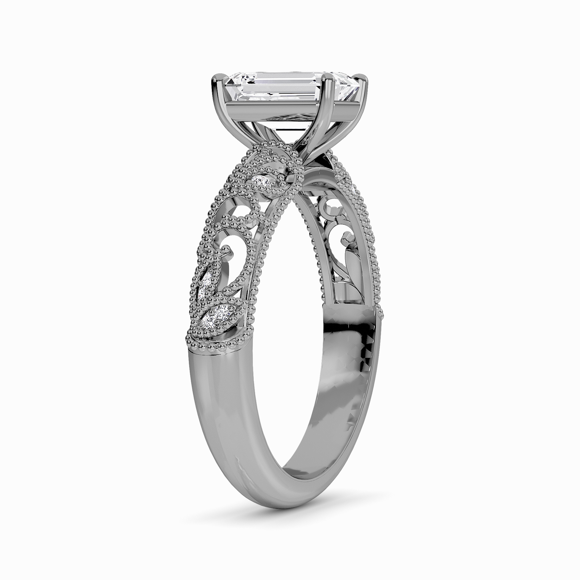 White Diamond Elowen Vintage Leaf-Inspired Engagement Ring - Nevaeh