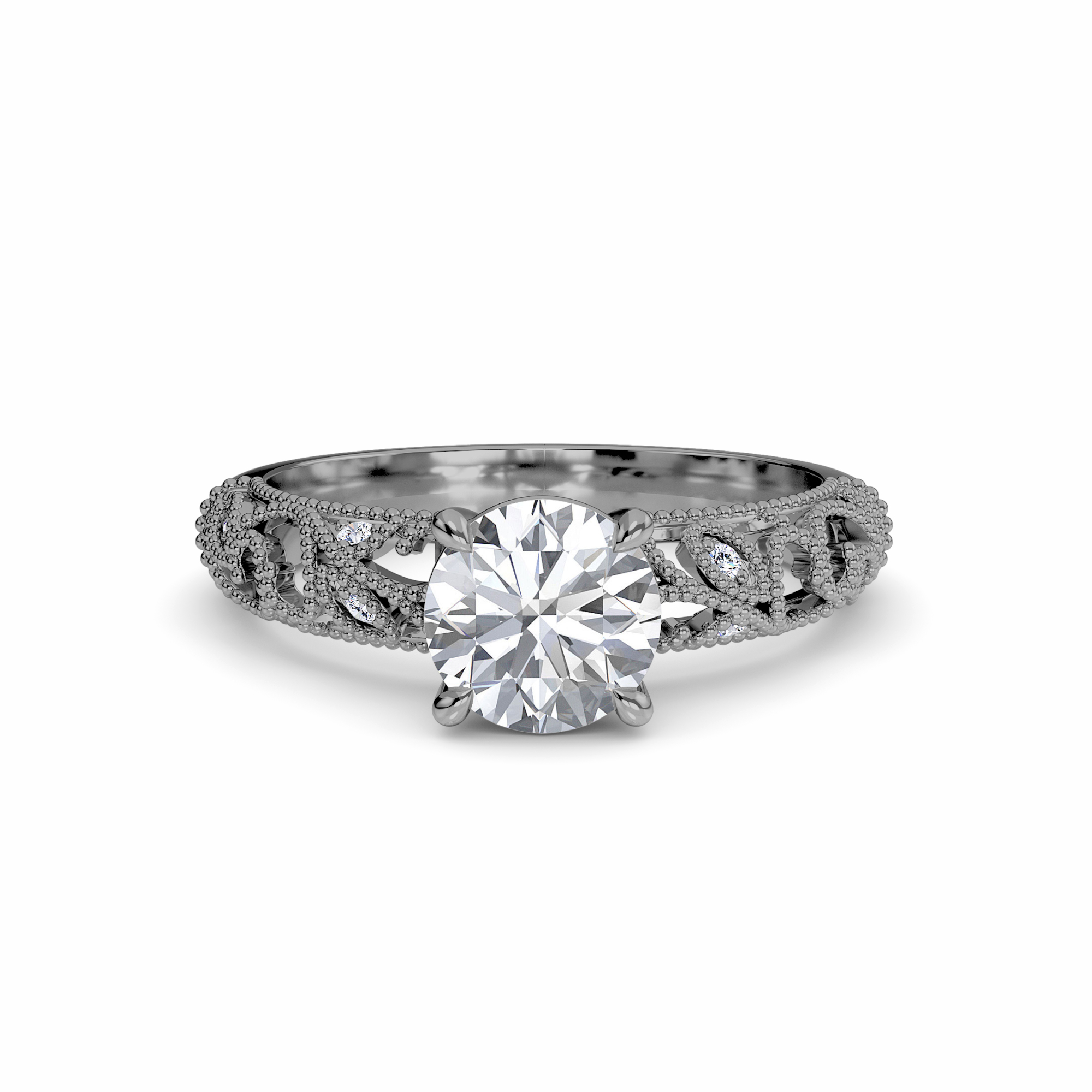White Diamond Elowen Vintage Leaf-Inspired Engagement Ring - Nevaeh