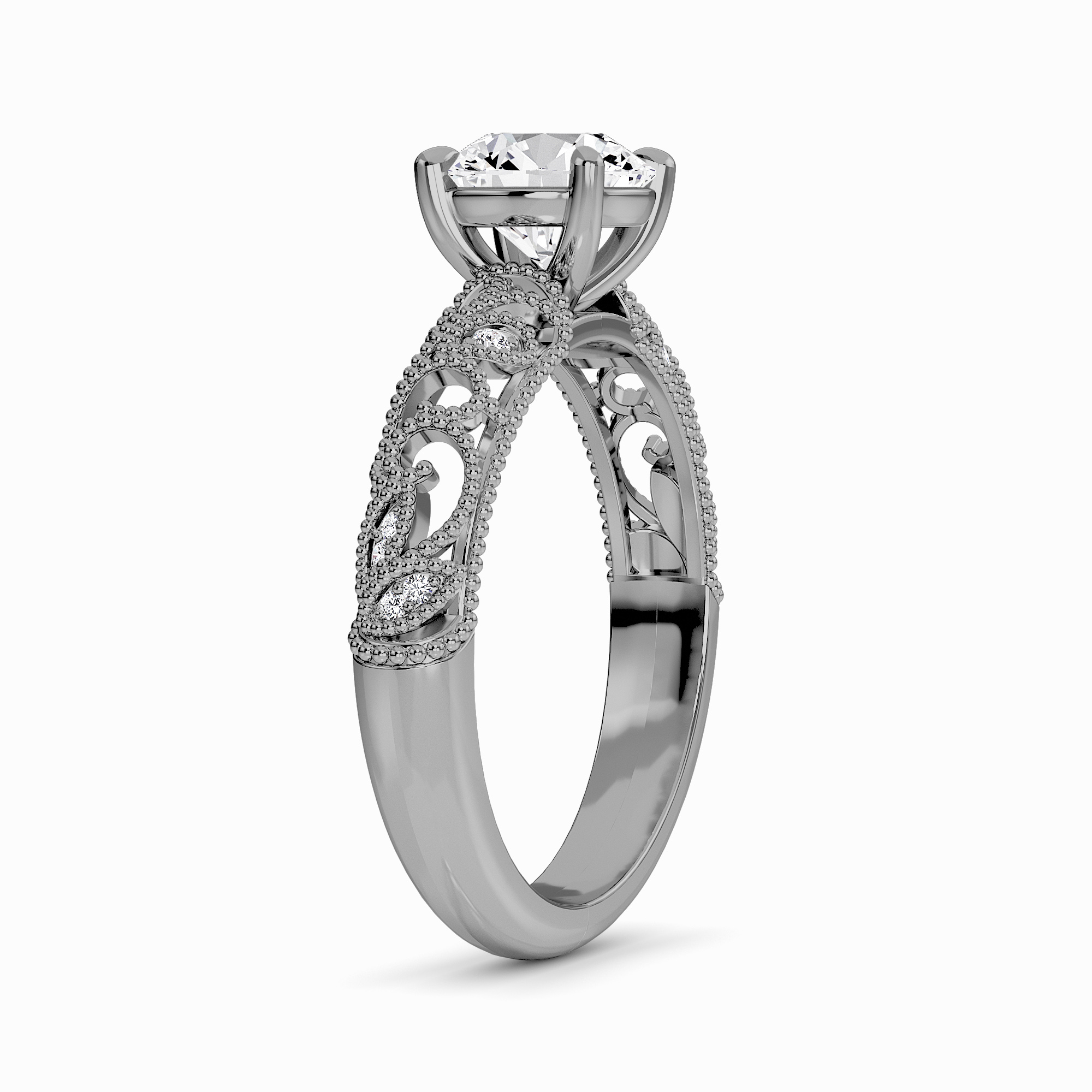 White Diamond Elowen Vintage Leaf-Inspired Engagement Ring - Nevaeh