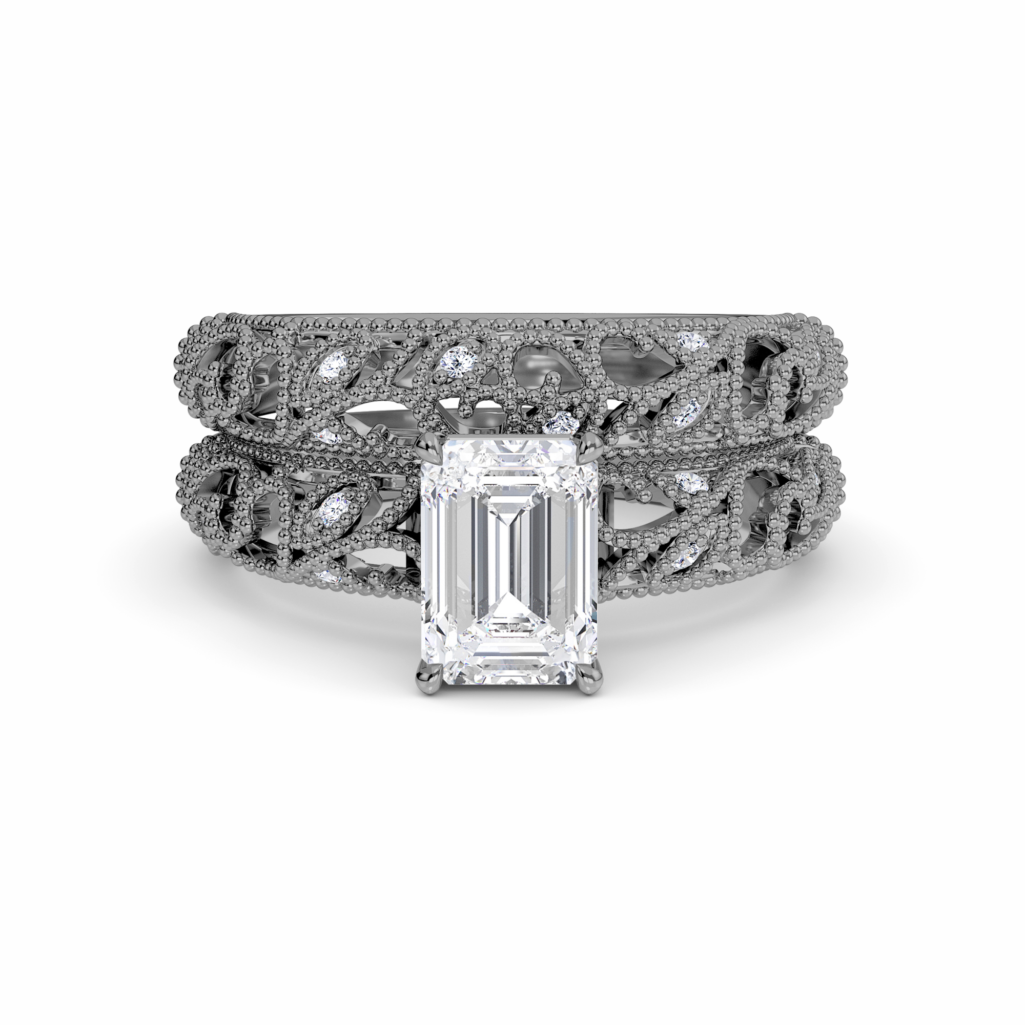 White Diamond Vintage Leaf-Inspired Bridal Engagement Ring - Marianne