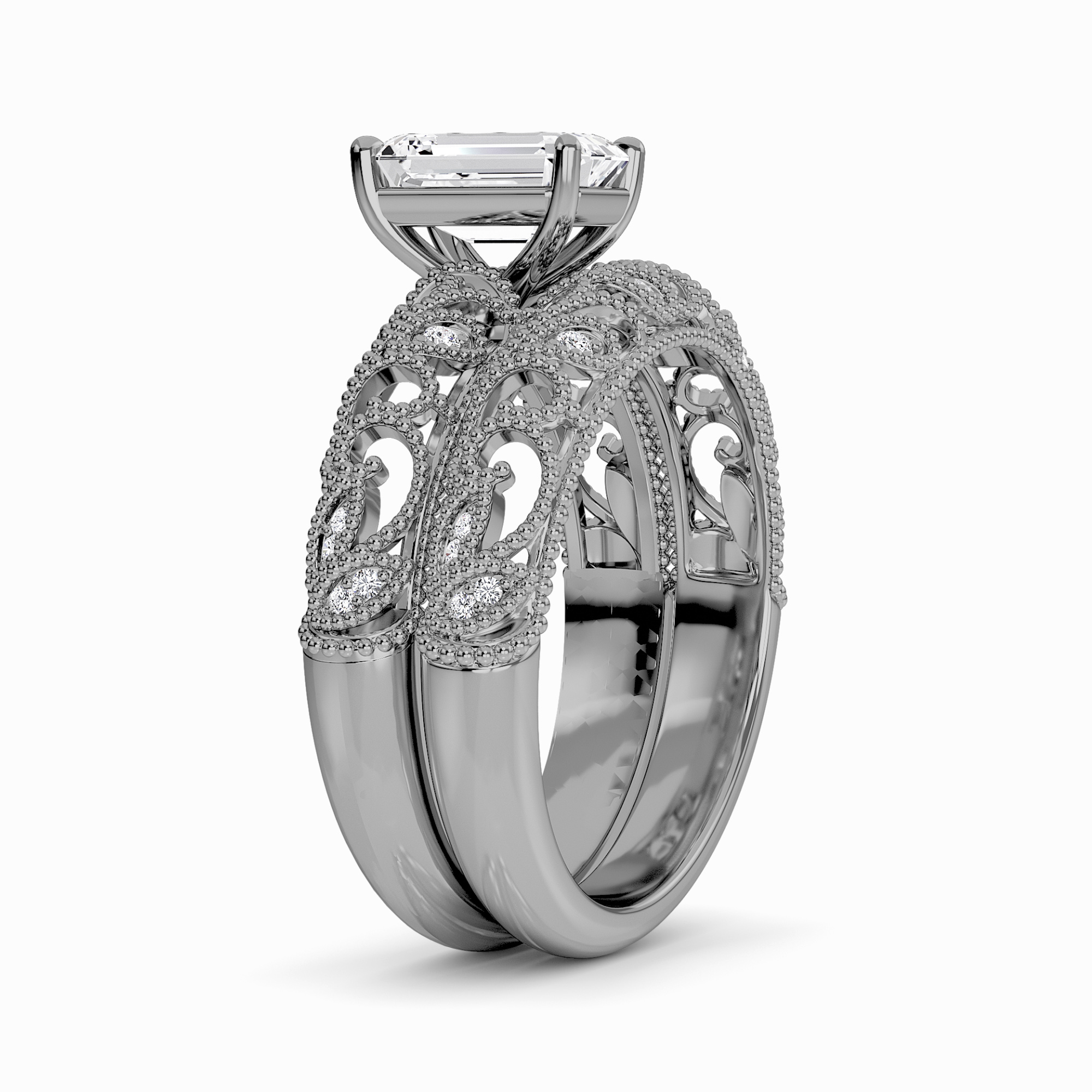 White Diamond Vintage Leaf-Inspired Bridal Engagement Ring - Marianne