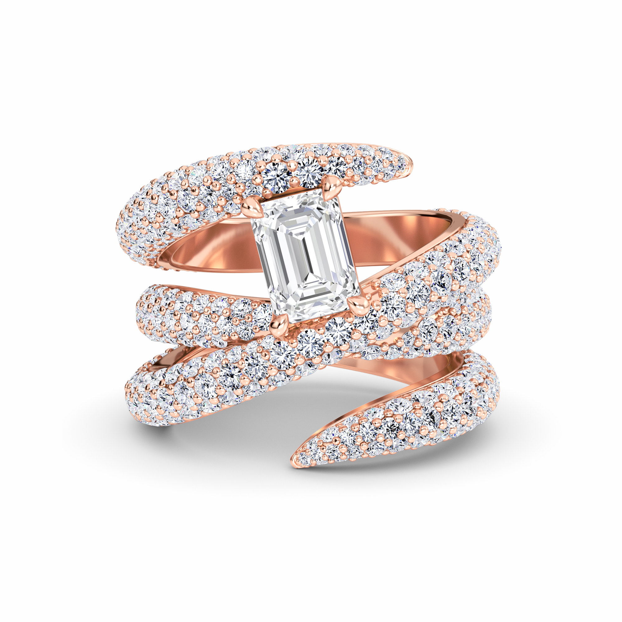 White Diamond Spiral Pave Statement Engagement Ring - Kennedy