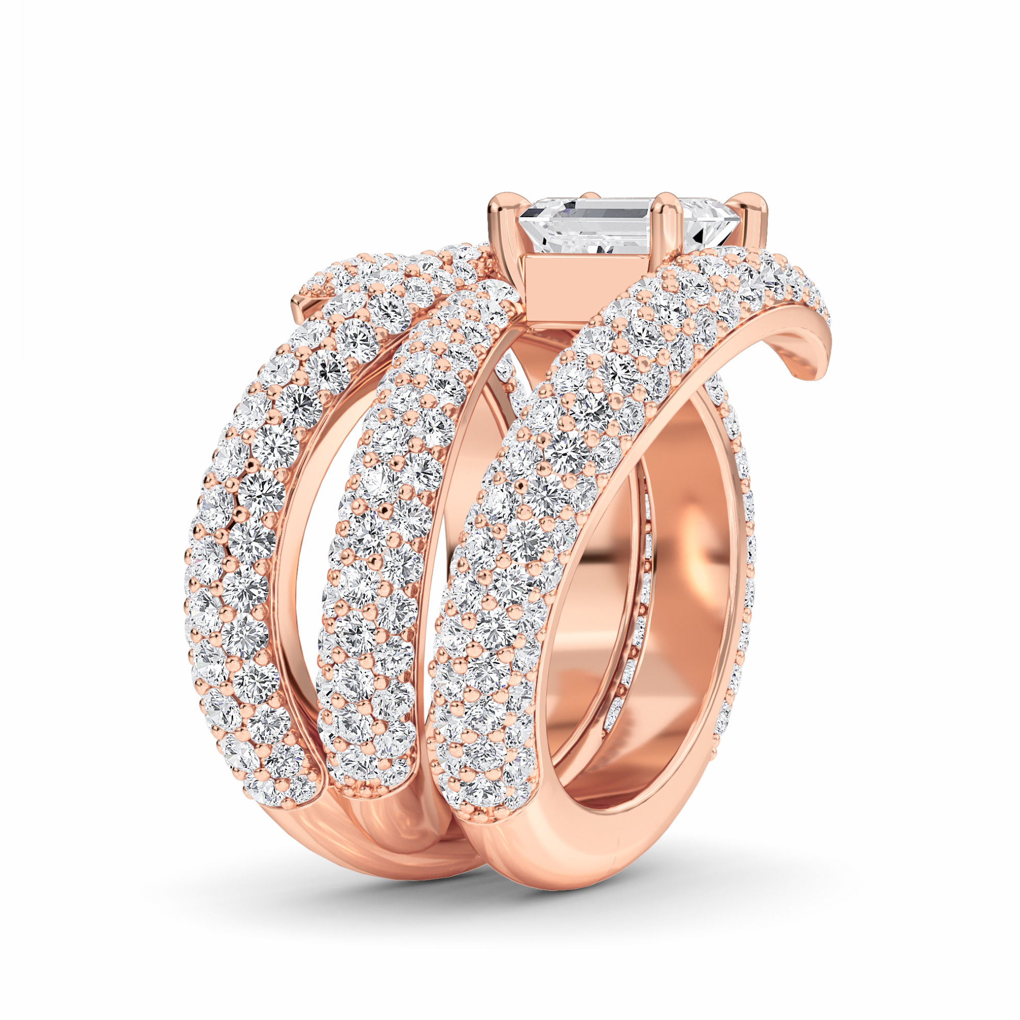 White Diamond Spiral Pave Statement Engagement Ring - Kennedy