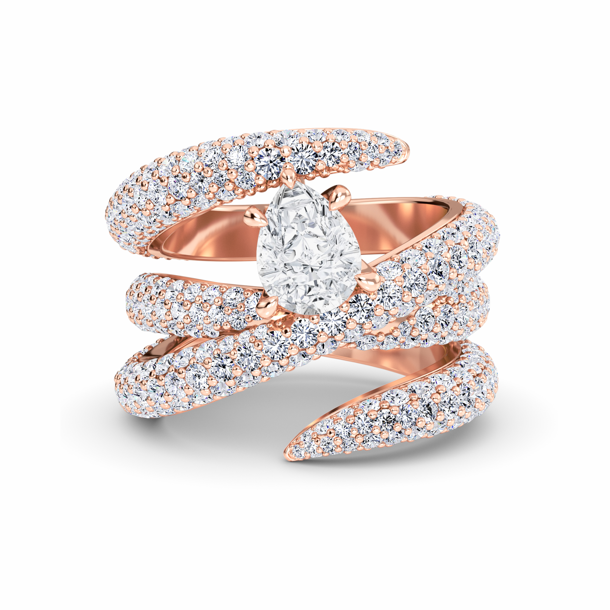 White Diamond Spiral Pave Statement Engagement Ring - Kennedy
