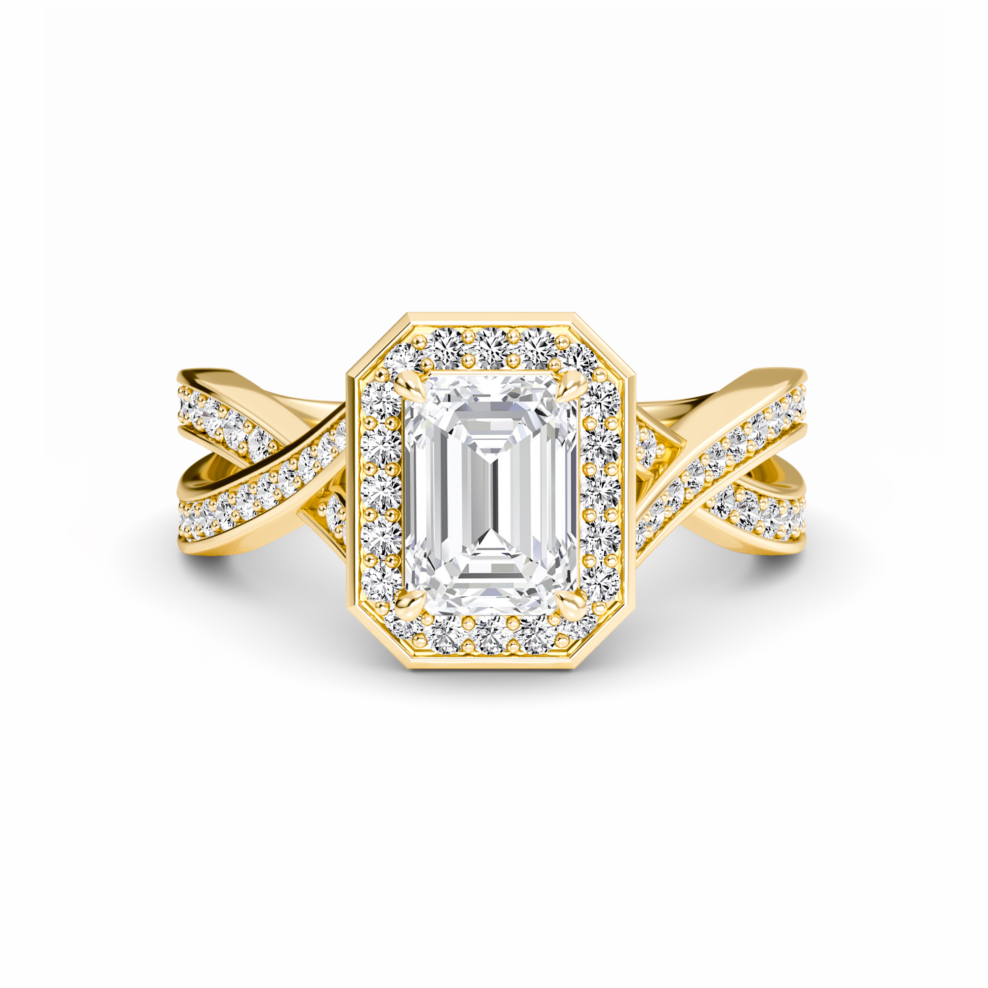 White Diamond Twisted Pave Halo Engagement Ring - Peyton