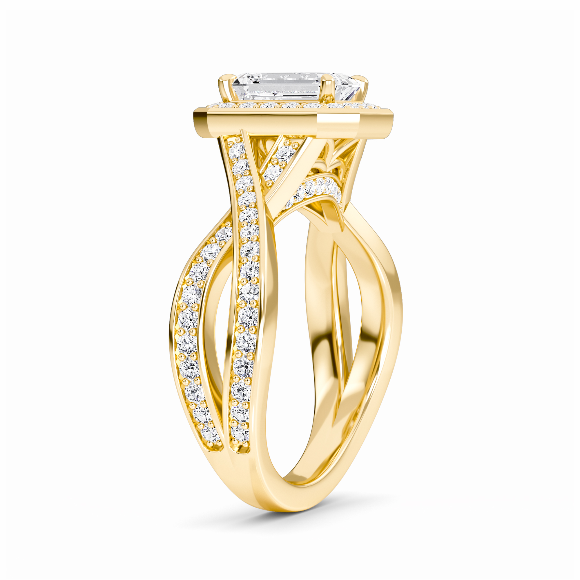 White Diamond Twisted Pave Halo Engagement Ring - Peyton