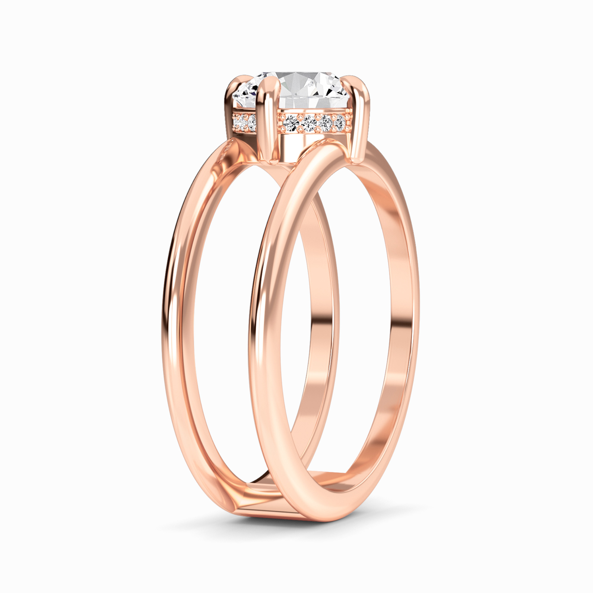 White Diamond Double Shank Hidden Halo Engagement Ring - Nova