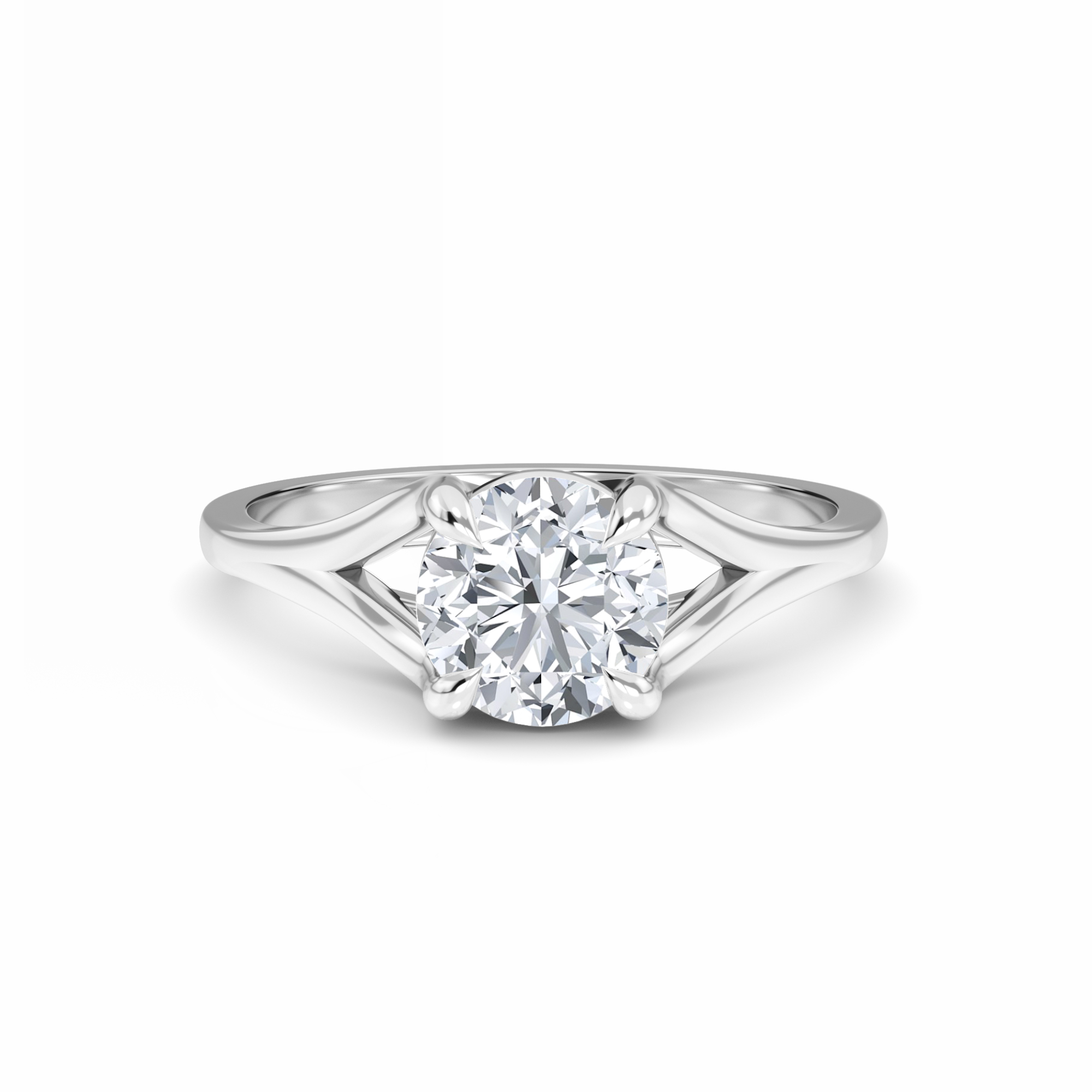 White Diamond Split Shank Solitaire Engagement Ring - Everly