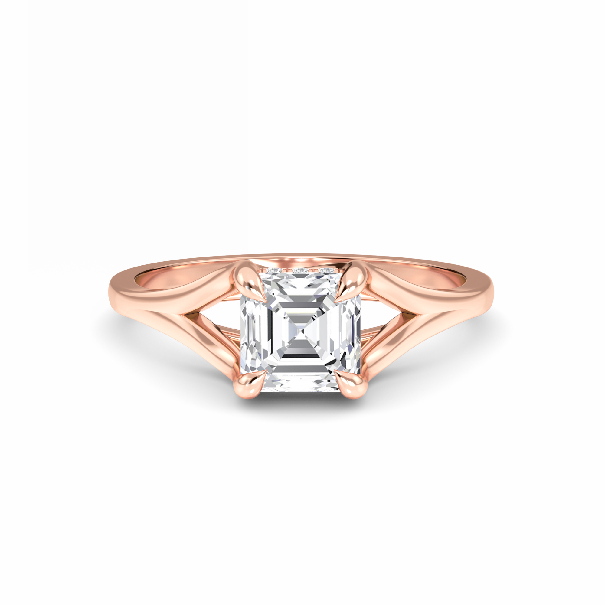 White Diamond Split Shank Hidden Halo Engagement Ring - Ilana