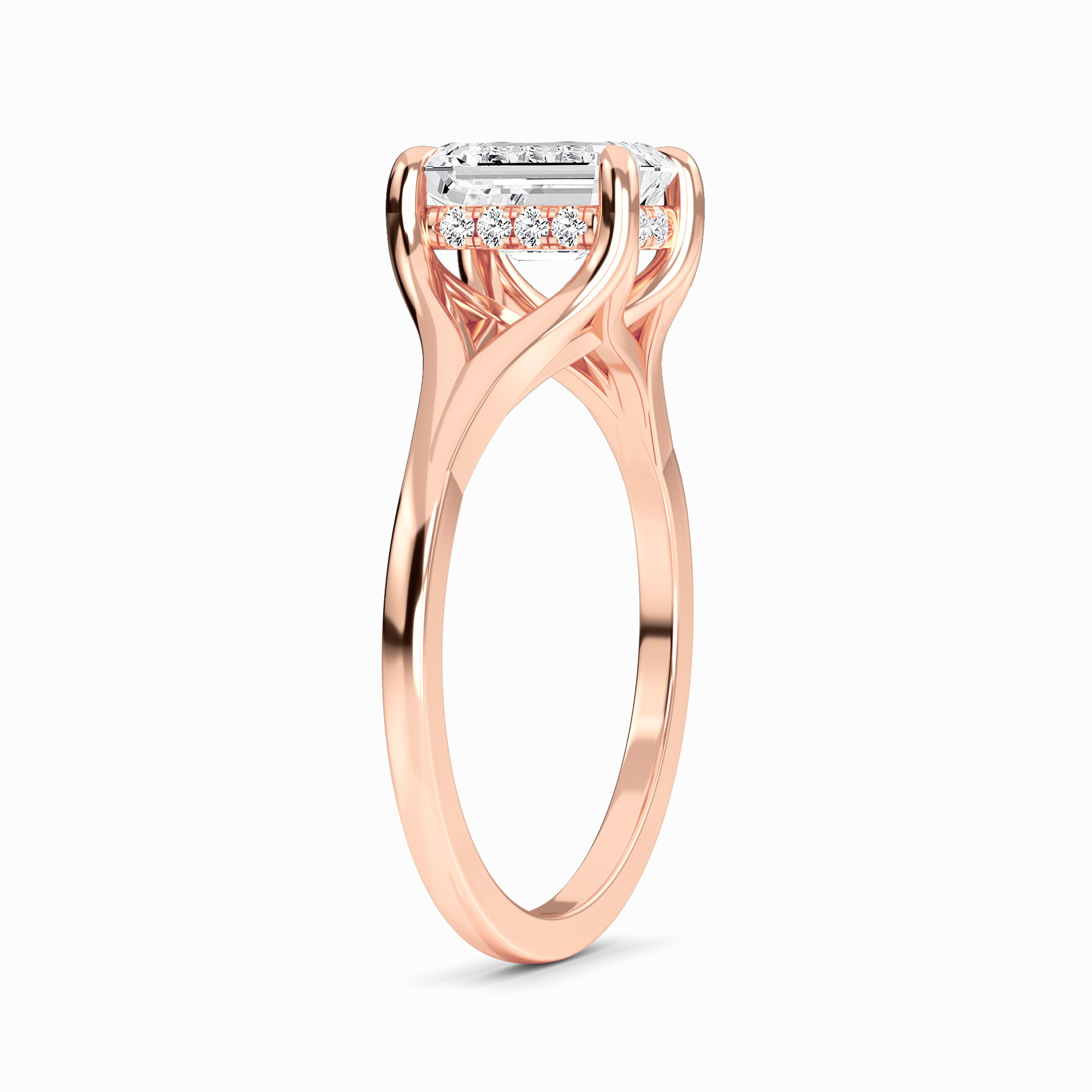 White Diamond Split Shank Hidden Halo Engagement Ring - Ilana