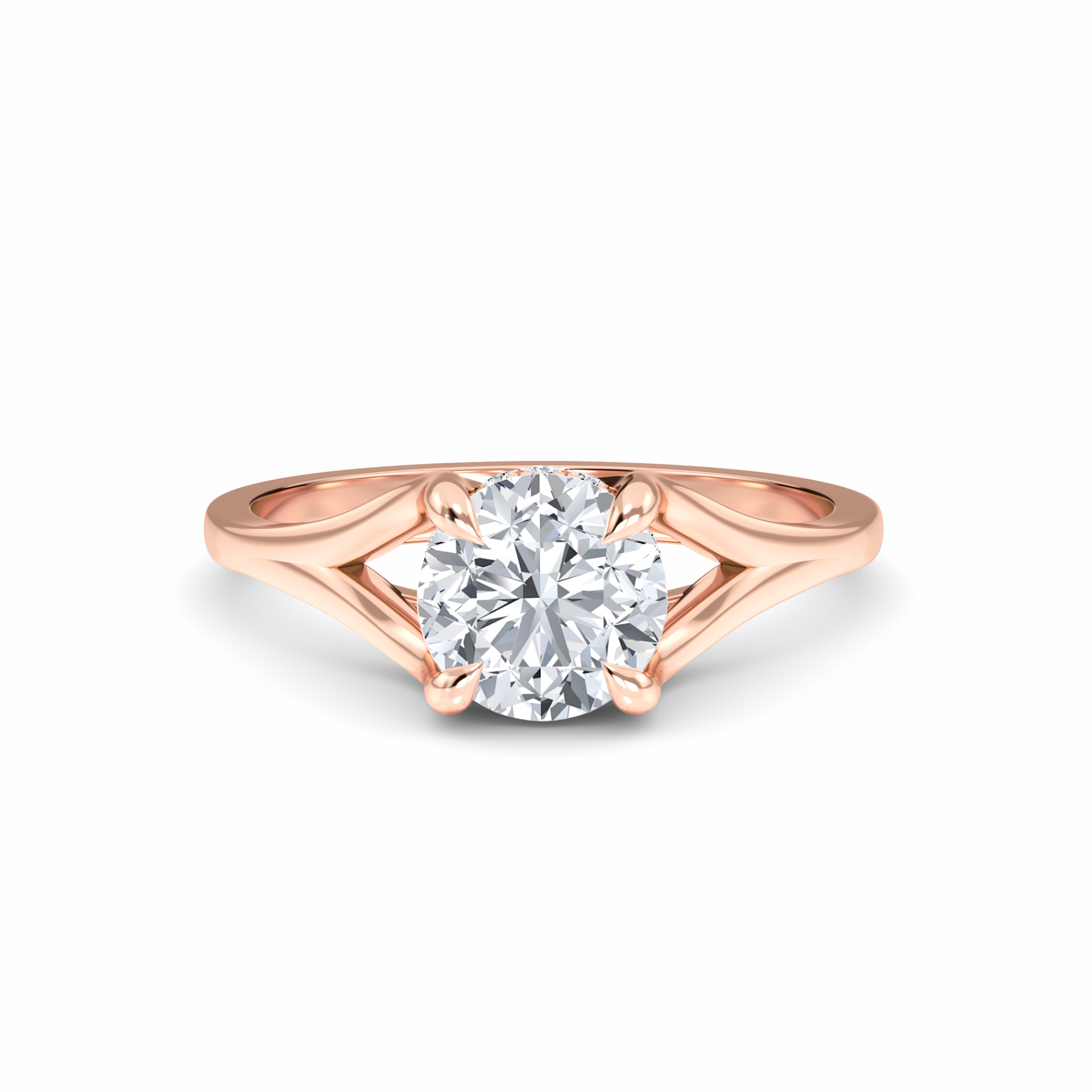 White Diamond Split Shank Hidden Halo Engagement Ring - Ilana